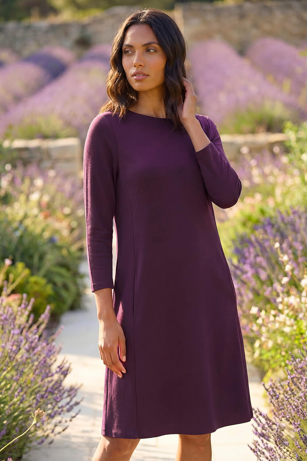 Purple A-Line Pocket Detail Stretch Swing Dress | Roman UK