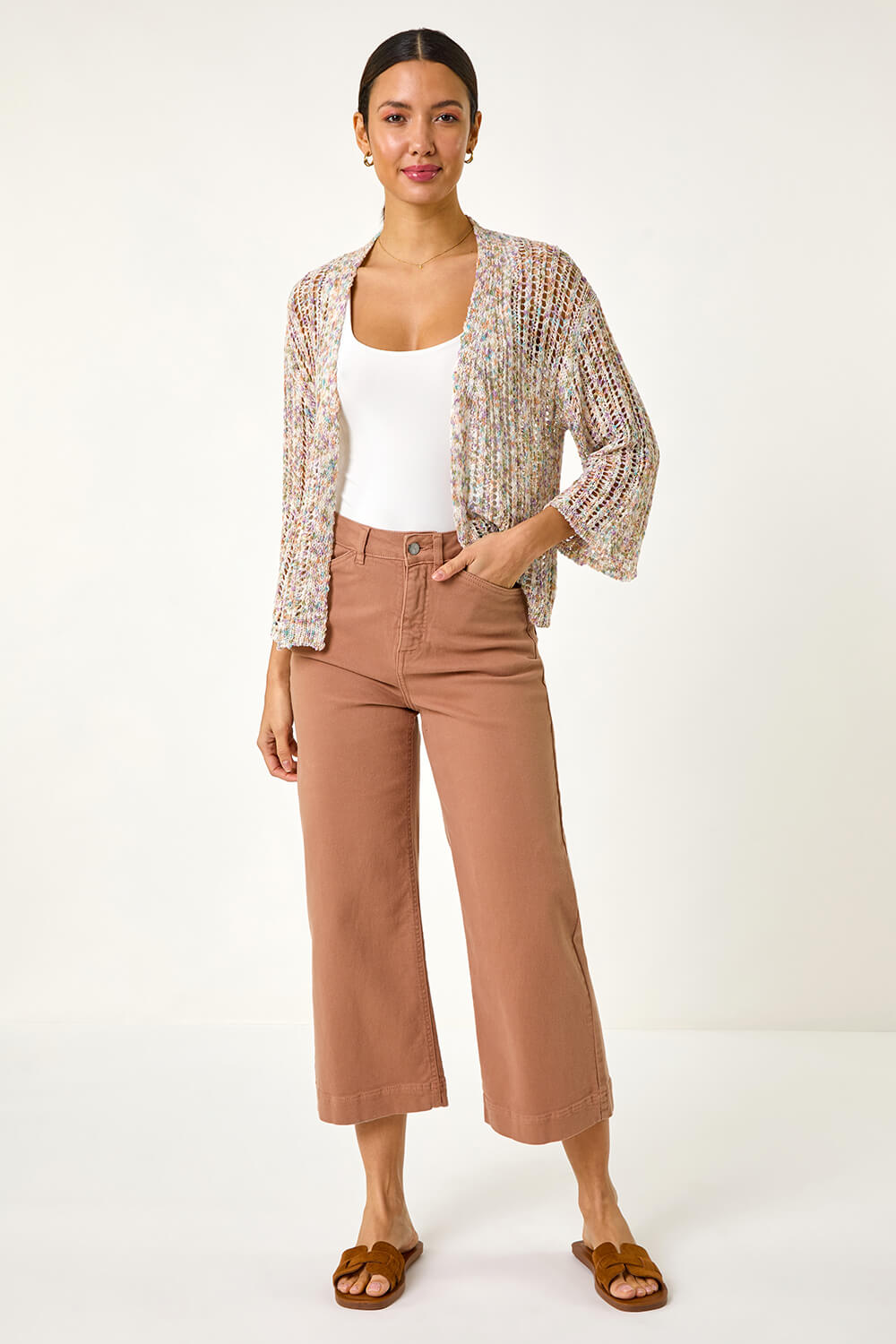 Multi Stitch Detail Knit Cardigan, Image 3 of 5