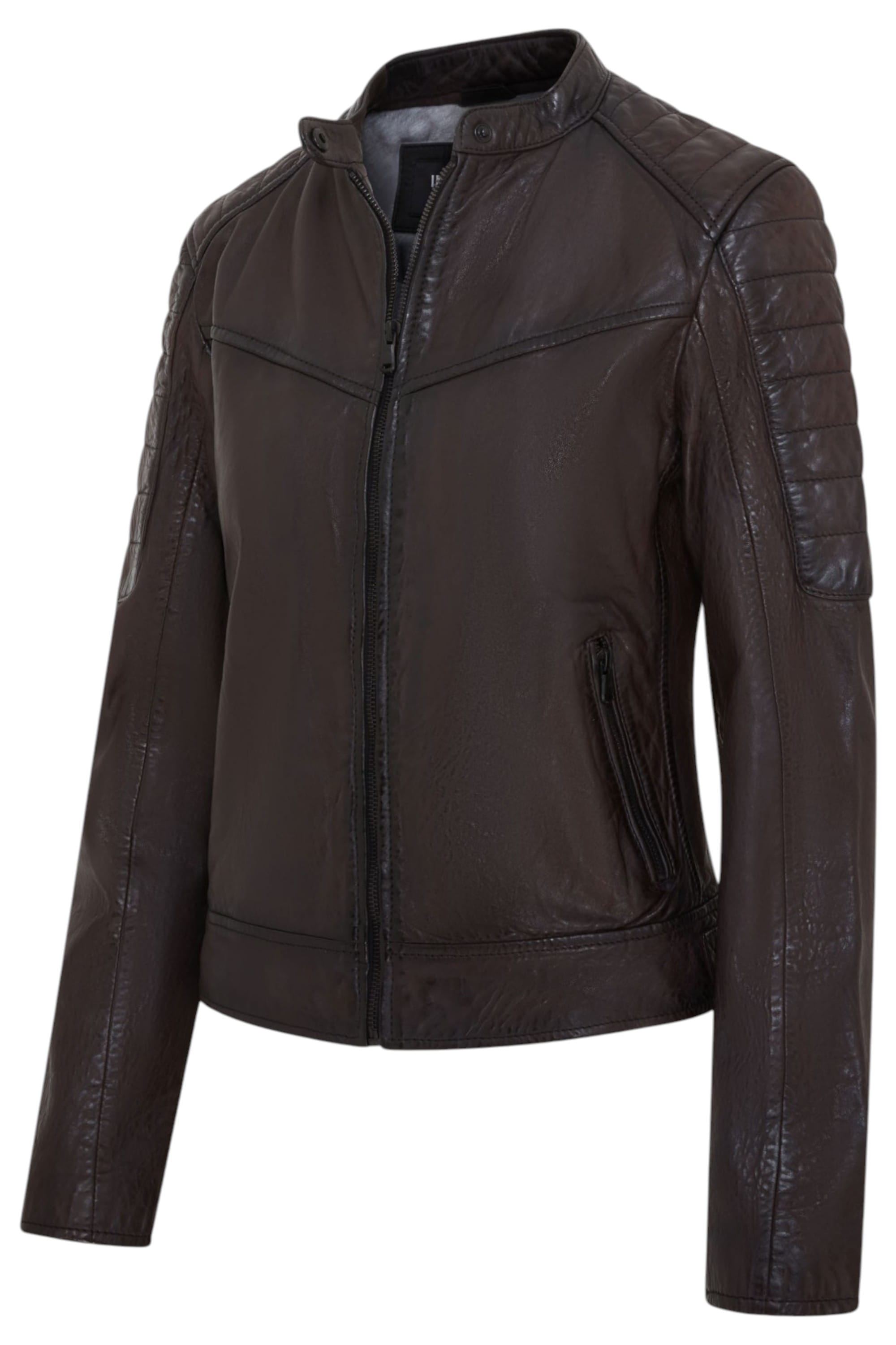 Dark Brown Quilted Leather Biker Jacket-Horten, Image 2 of 6