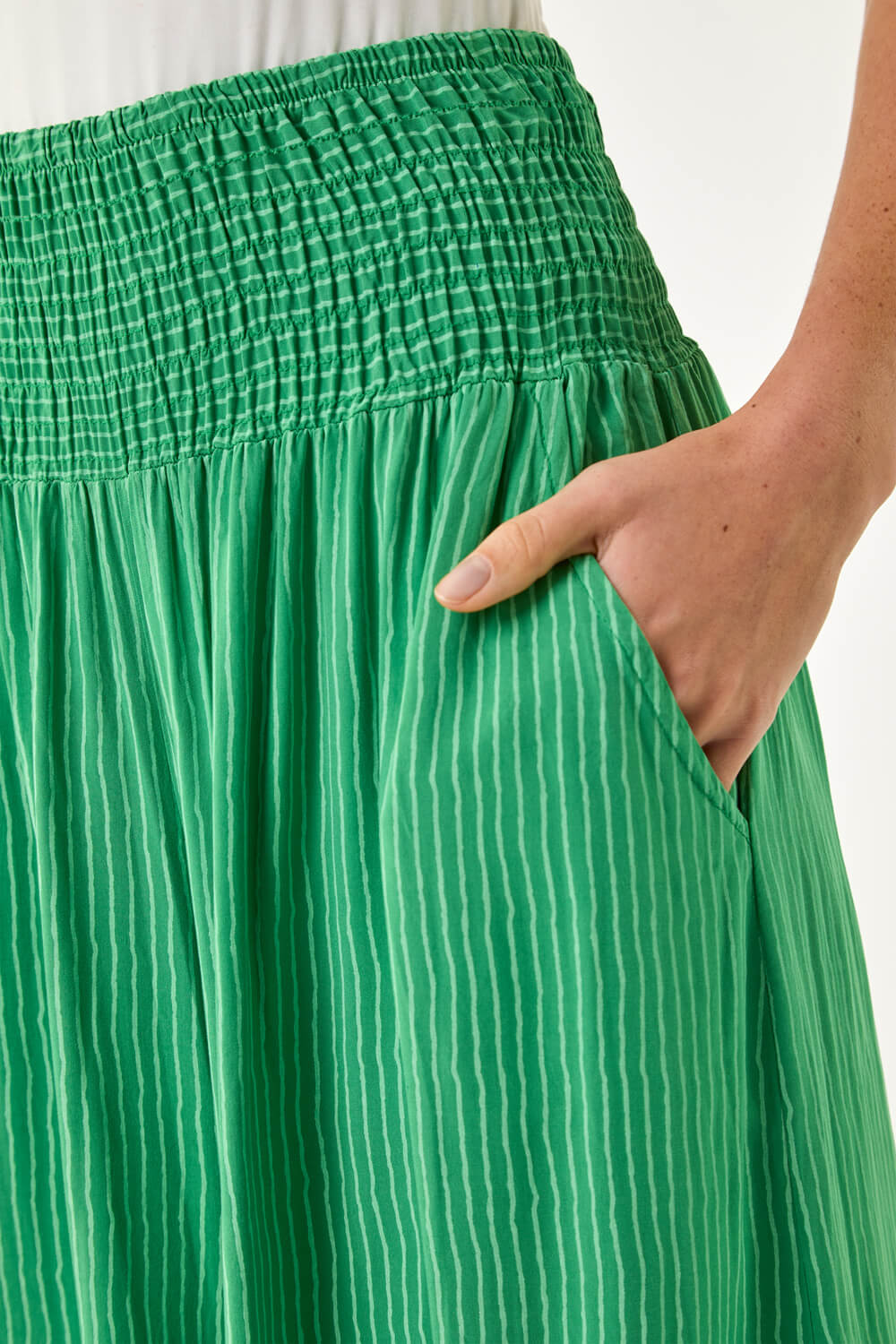 Green Fine Stripe Wide Culotte Trouser, Image 6 of 5