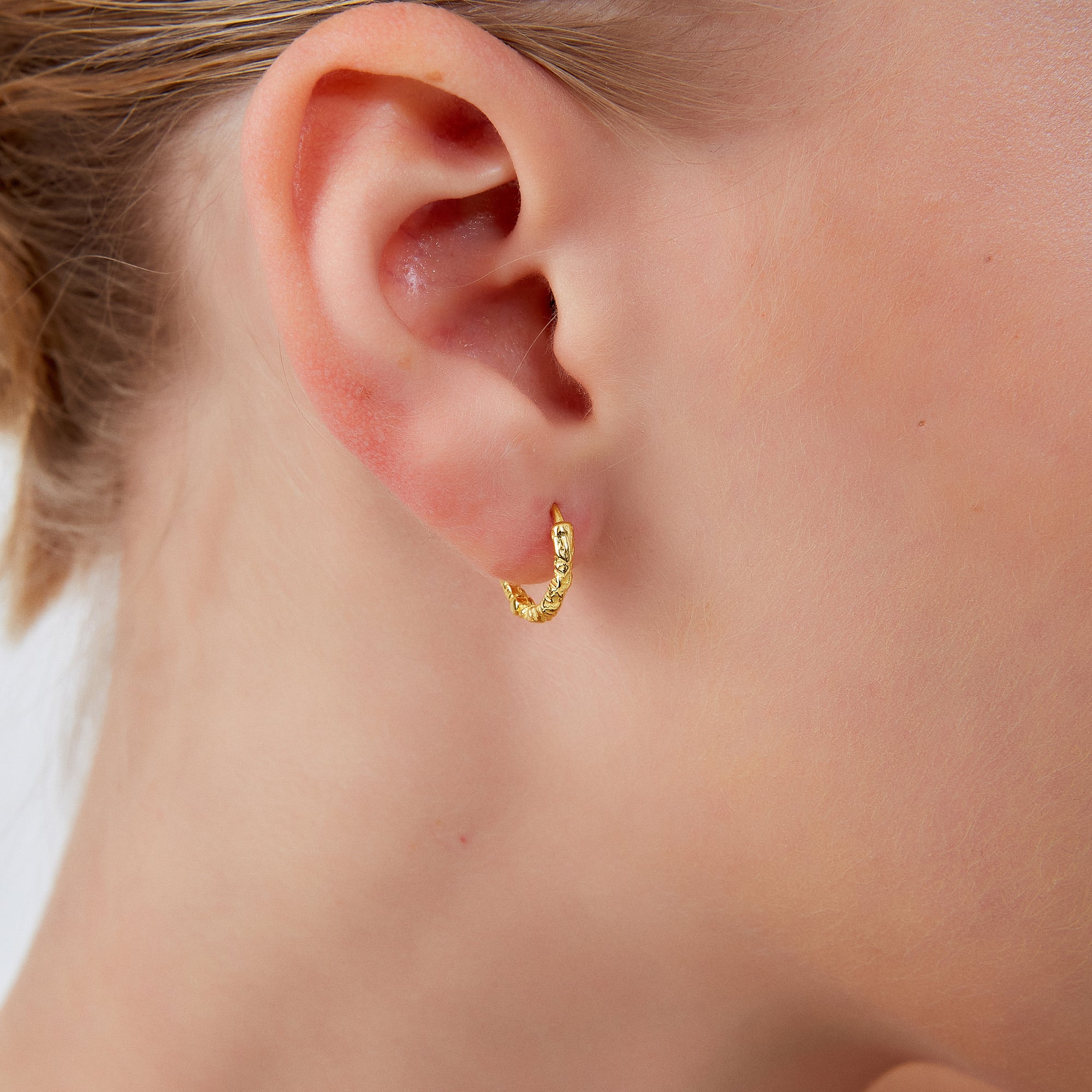 Gold Molten Wavy Sterling Silver Textured Hoop Earring, Image 2 of 2