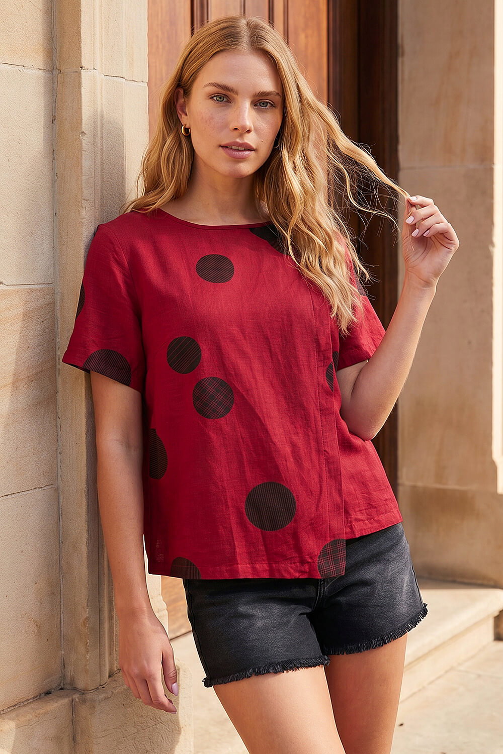 Roman Women's Red Spot Print Asymmetric Top Size 10
