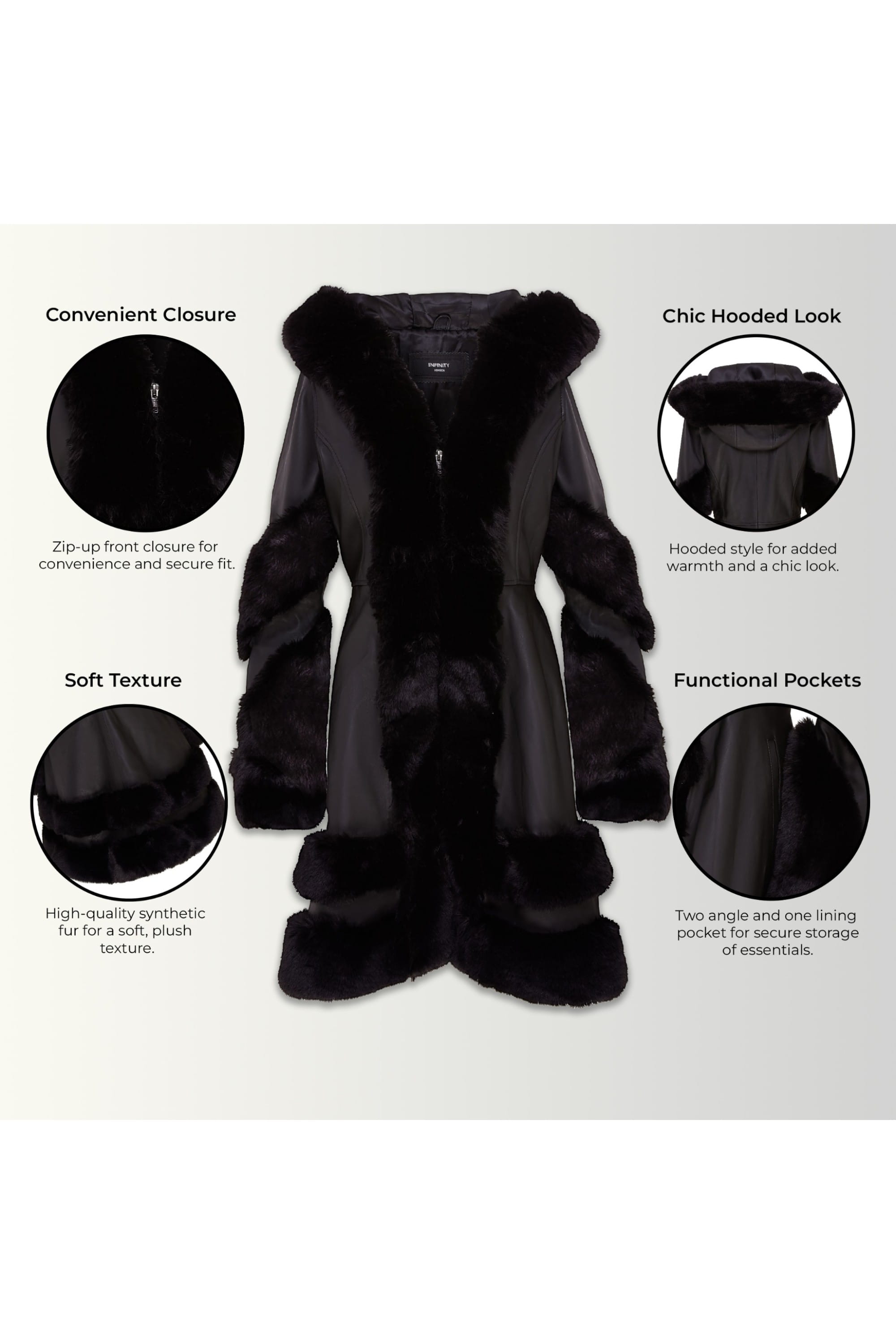 Black Flared Leather Hooded Cape Coat-Mandal, Image 3 of 6