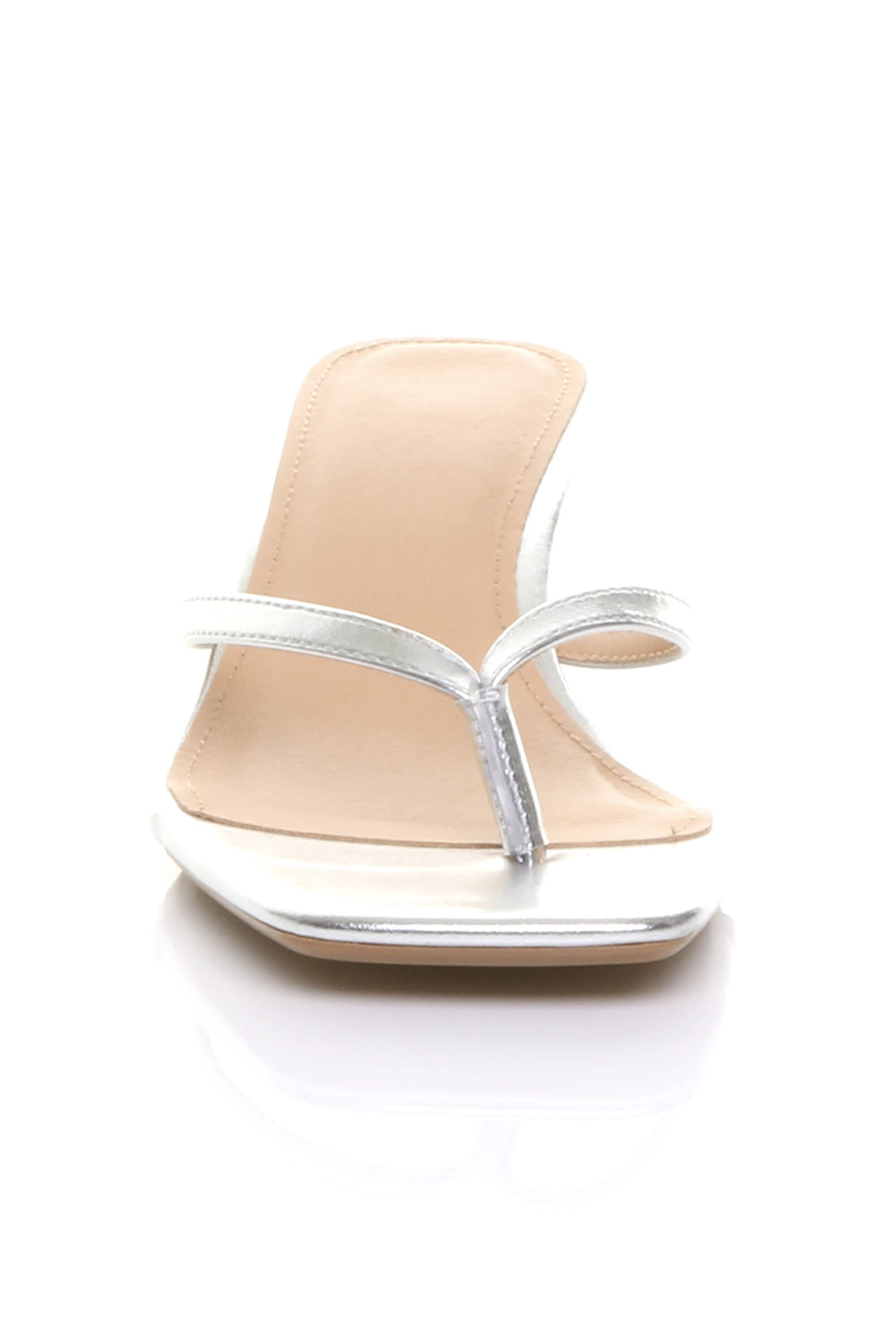 Silver AJVANI Silver Low Kitten Heel Toe Post Slip On Square Toe Sandals, Image 5 of 5