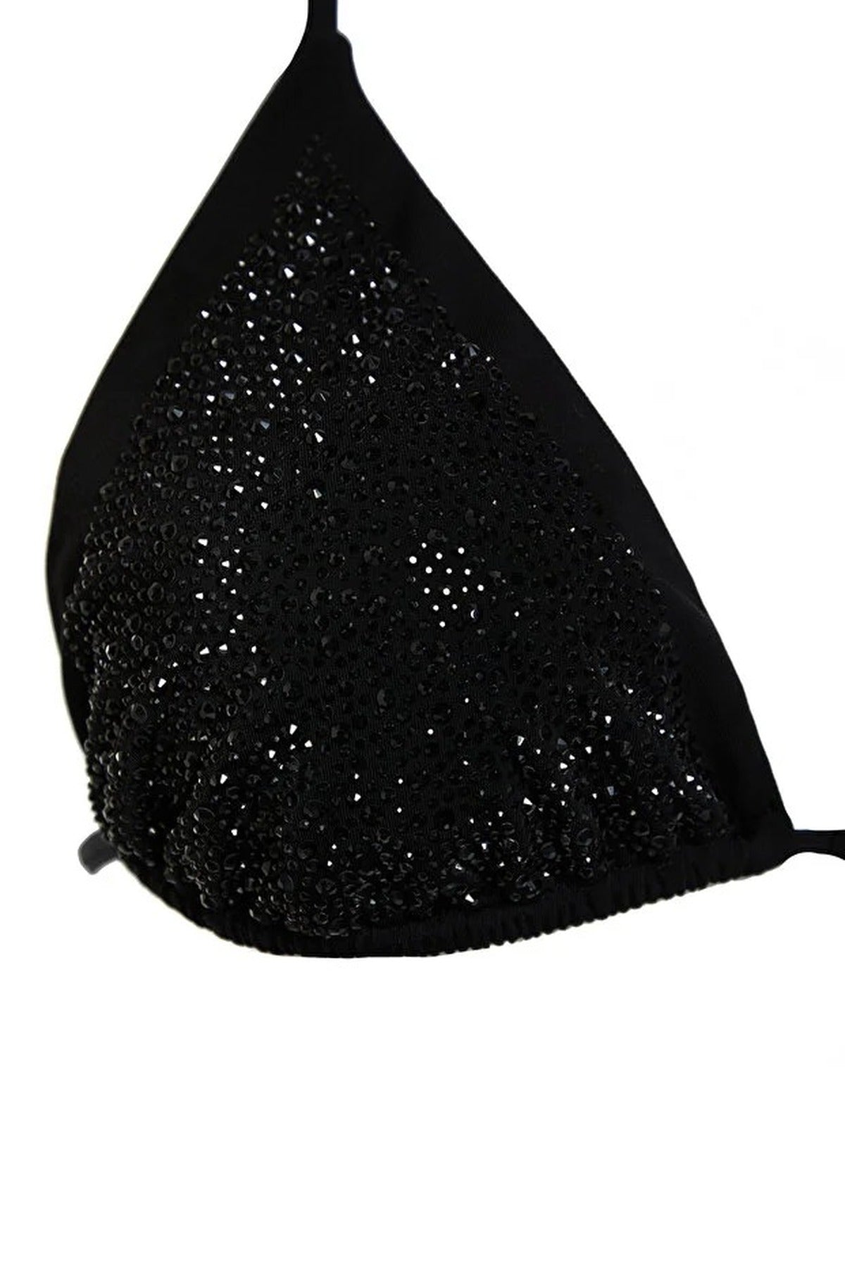 Black WOVCOR Black Micro Pattern Triangle Bikini Set with Tie Side Bottom and Halterneck, Image 3 of 5