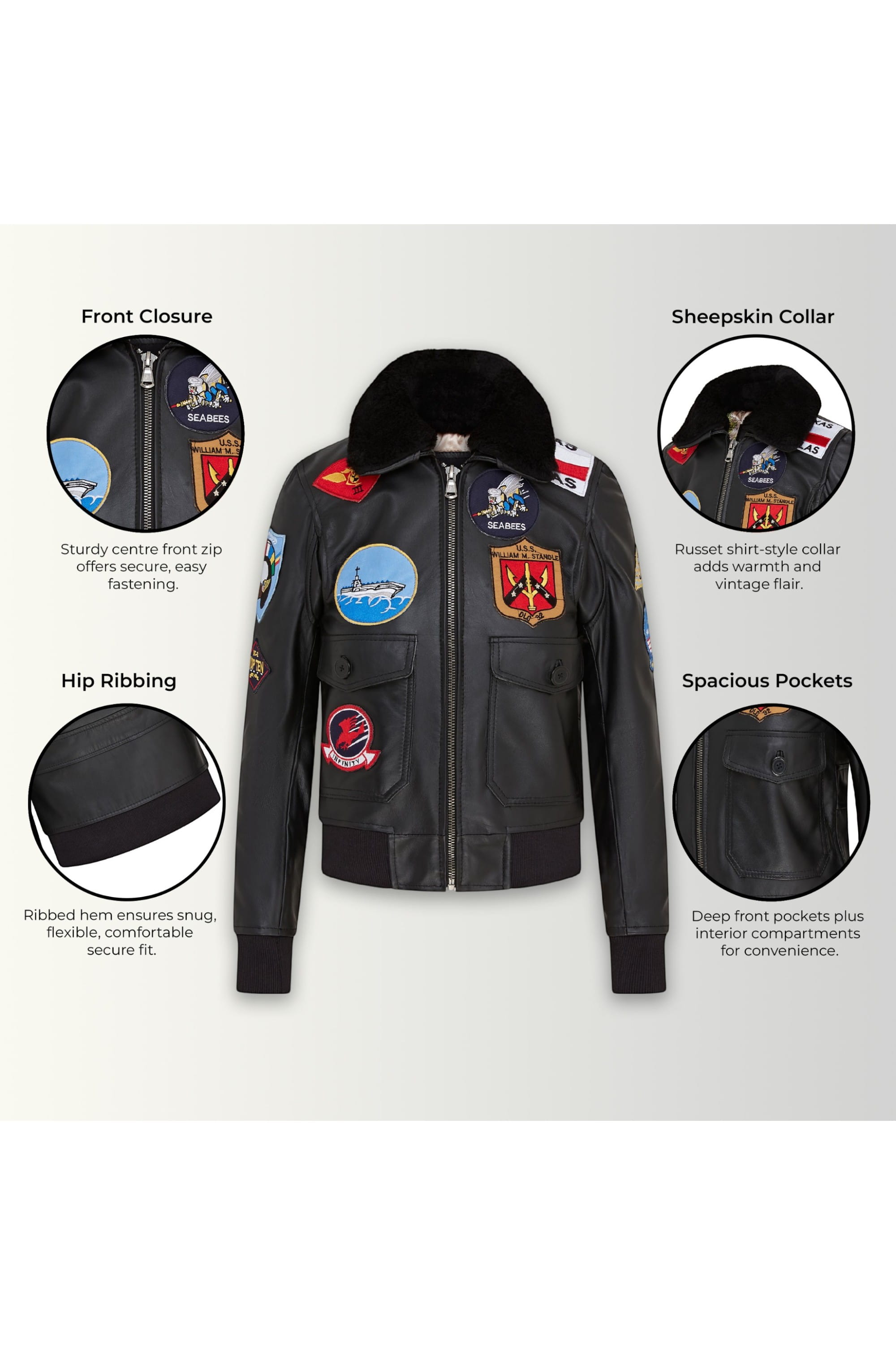 Black A2 Top Gun Leather Bomber Jacket, Image 3 of 7