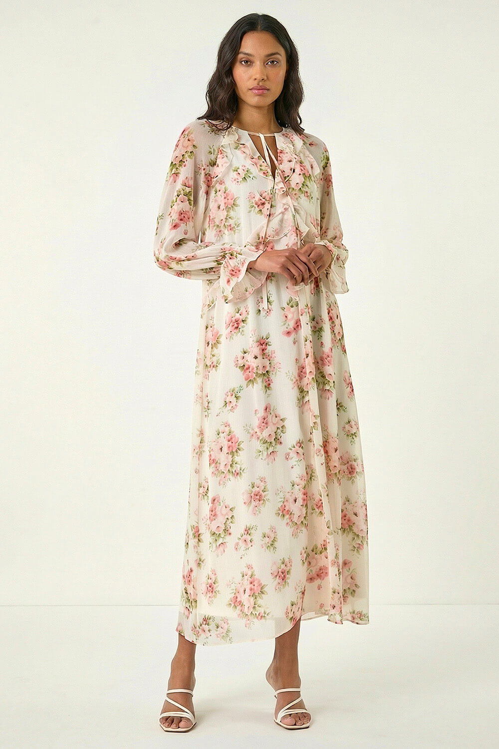 knee length dresses for ladies Cream Floral High-Low Dress – Stylish & Breezy Summer Outfit main image 0