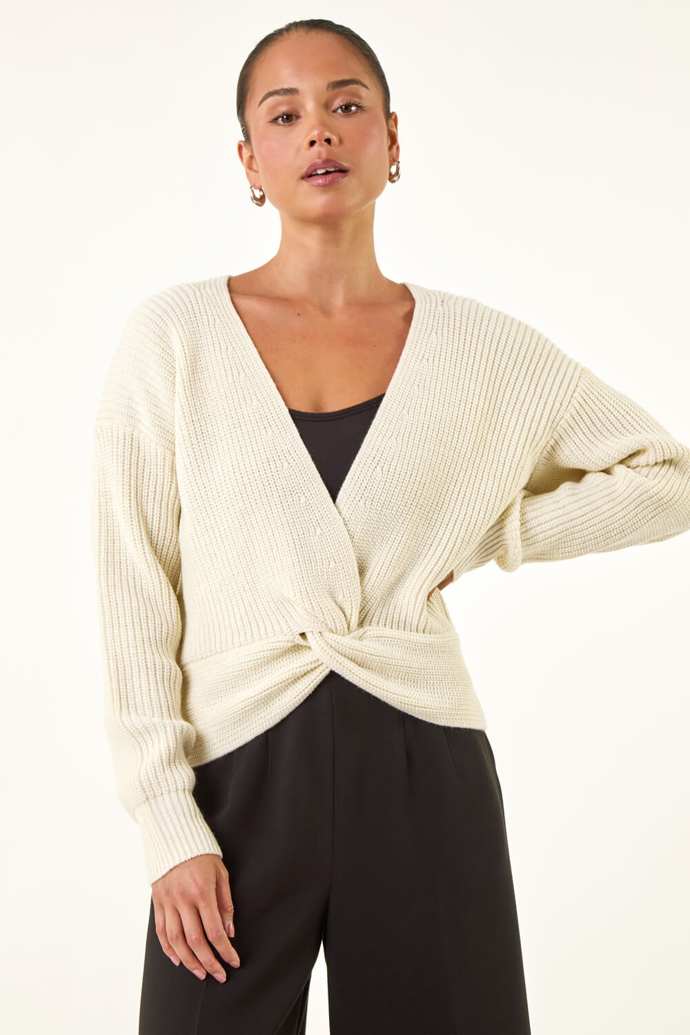 Ivory Petite Twist Front Knit Jumper, Image 5 of 5