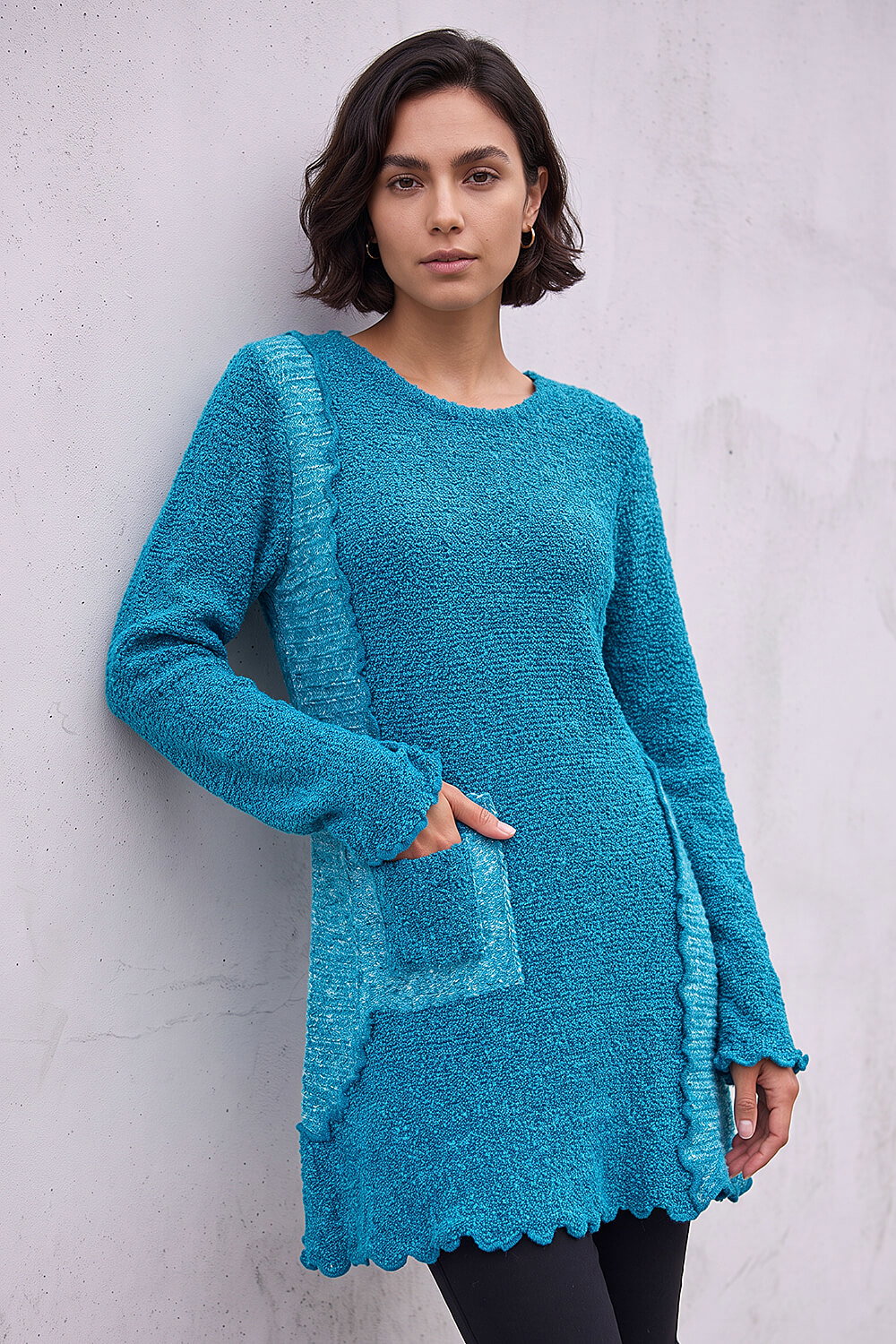 Roman Women's Teal Textured Pocket Detail Longline Jumper Size 10