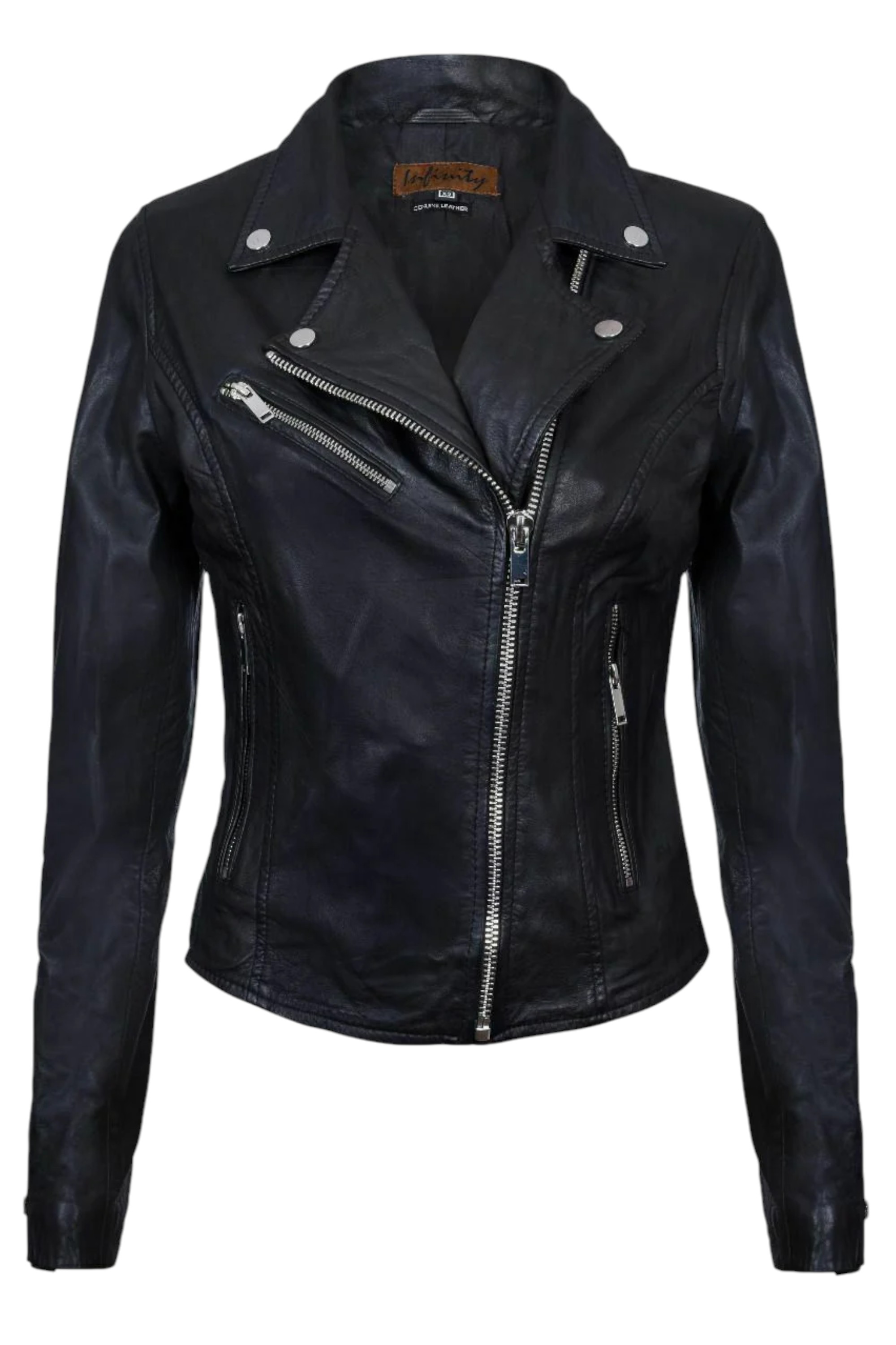 Black Leather Brando Biker Jacket -Loughton, Image 1 of 4