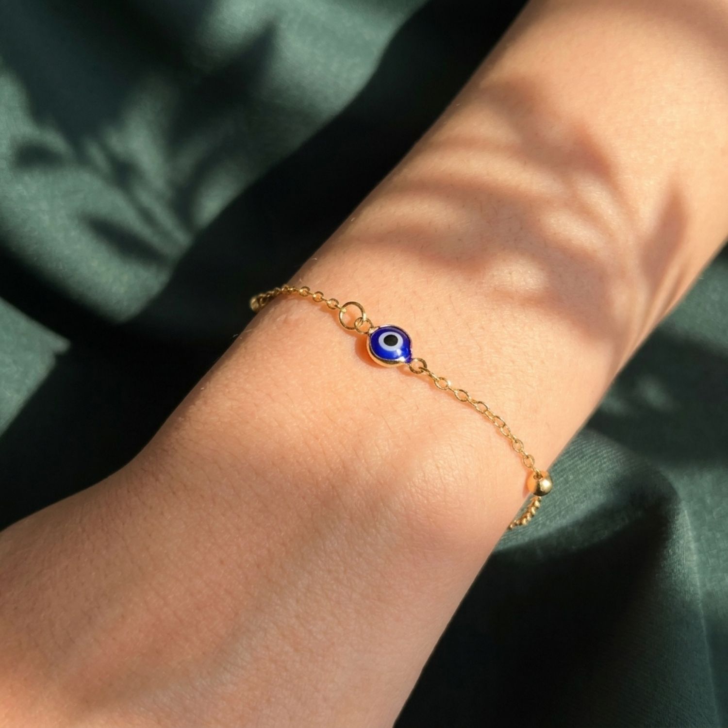 Blue Gold Plated Beaded Blue Evil Eye Protection Bracelet, Image 2 of 3