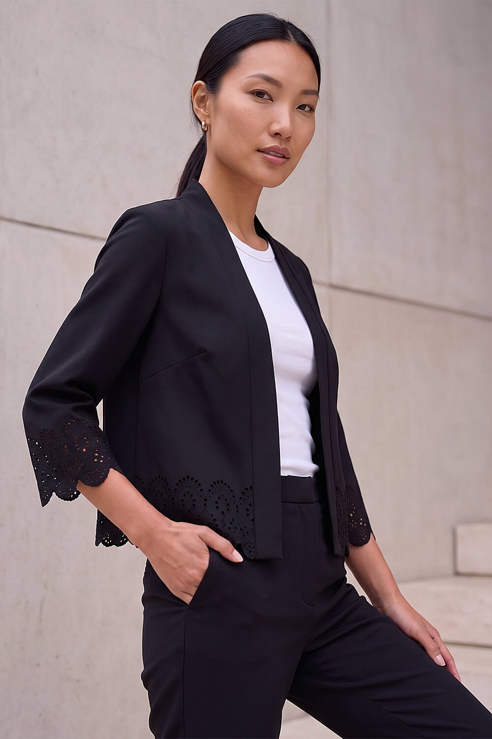 Roman Women's Black Crepe Cut Out Jacket Size 14