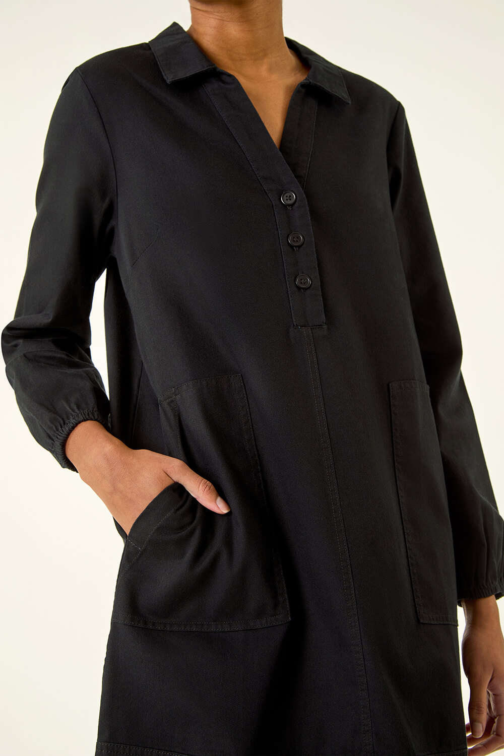 Black Collared Shift Shirt Dress | Roman UK