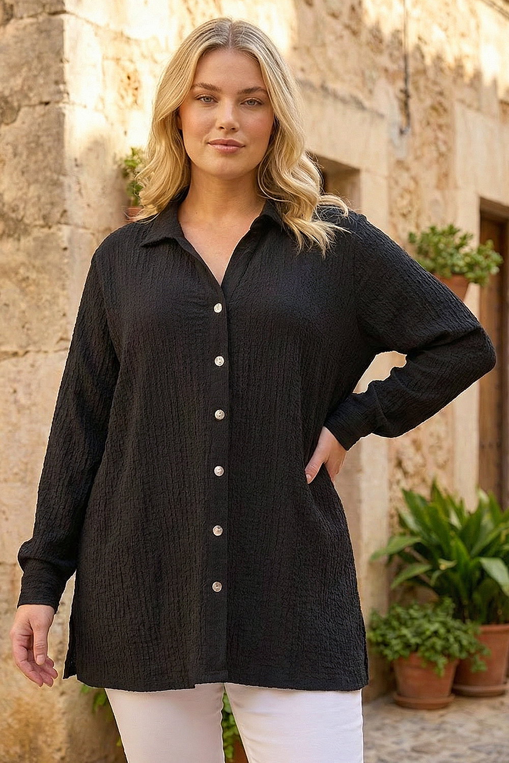 Black Curve Textured Blouse, Image 4 of 5