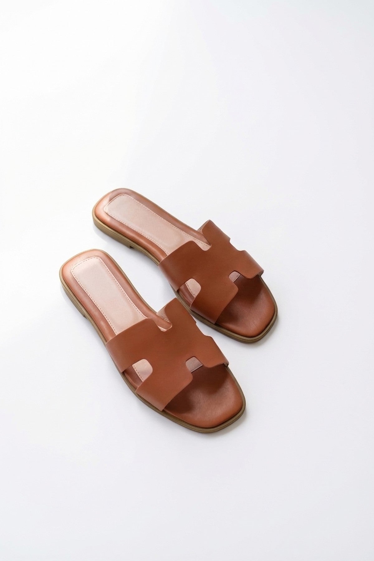 Tan iKrush Tan Aria Womens H-Strap Flat Slide Sandals, Image 2 of 8