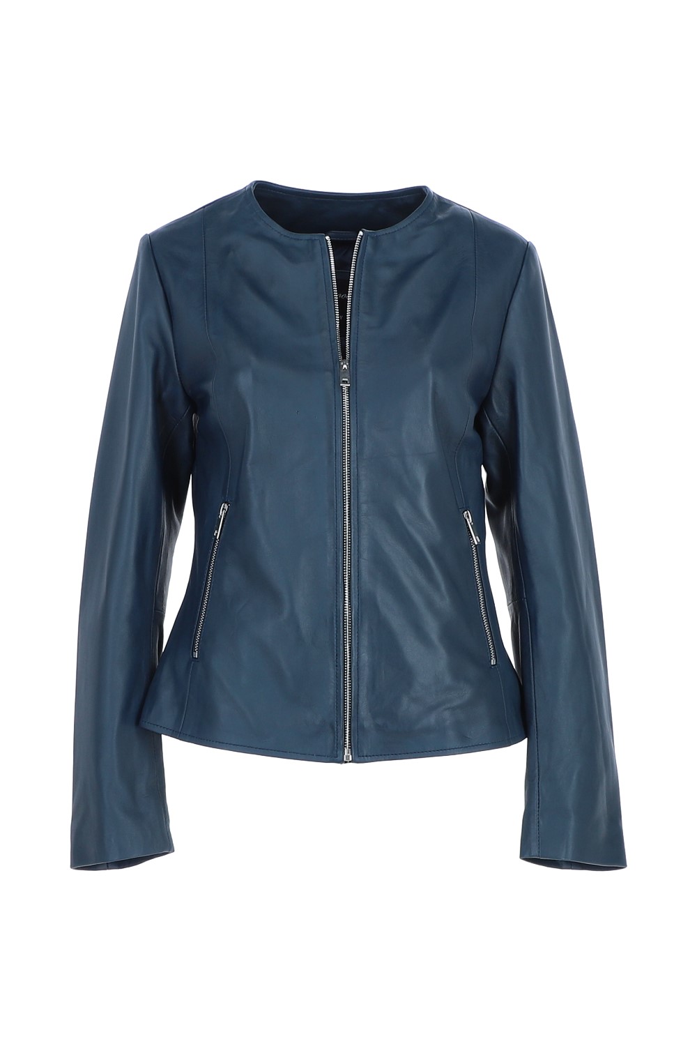 Navy Ashwood Leather Navy 'Corina' Collarless Casual Leather Jacket, Image 2 of 5
