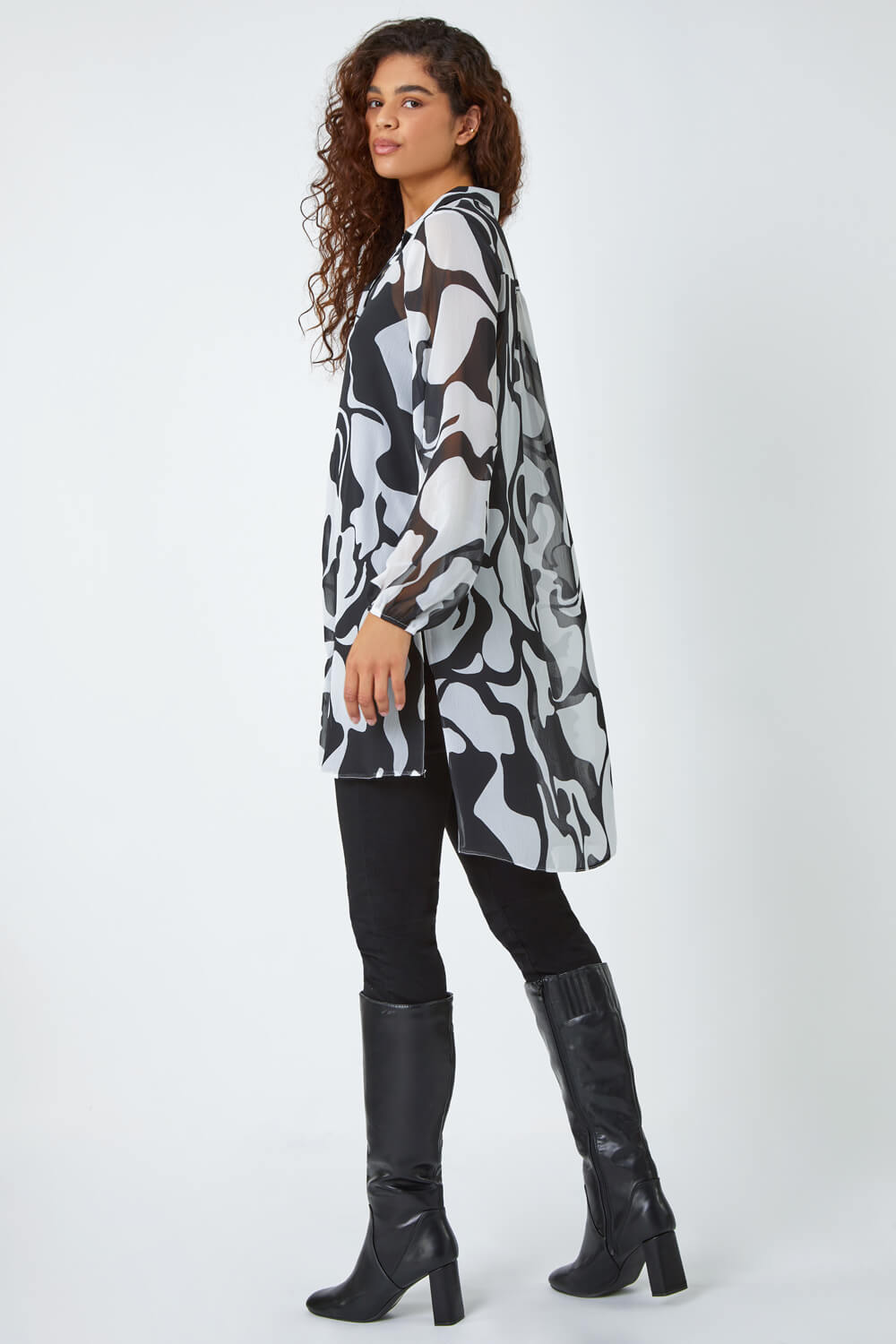 Ivory Abstract Print Longline Blouse , Image 4 of 5