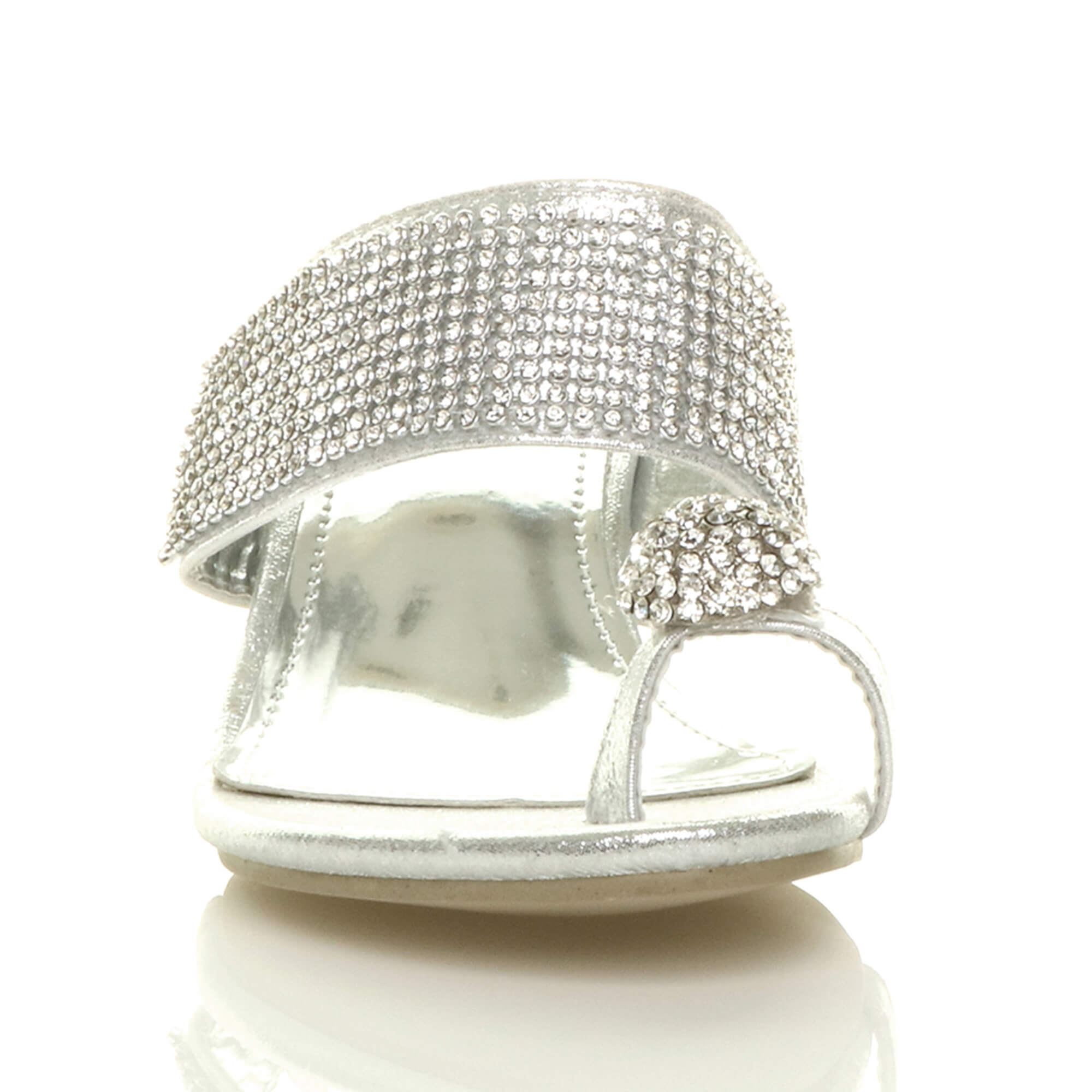 Silver AJVANI Silver Mid Heel Diamante Toe Ring Sandals, Image 5 of 5