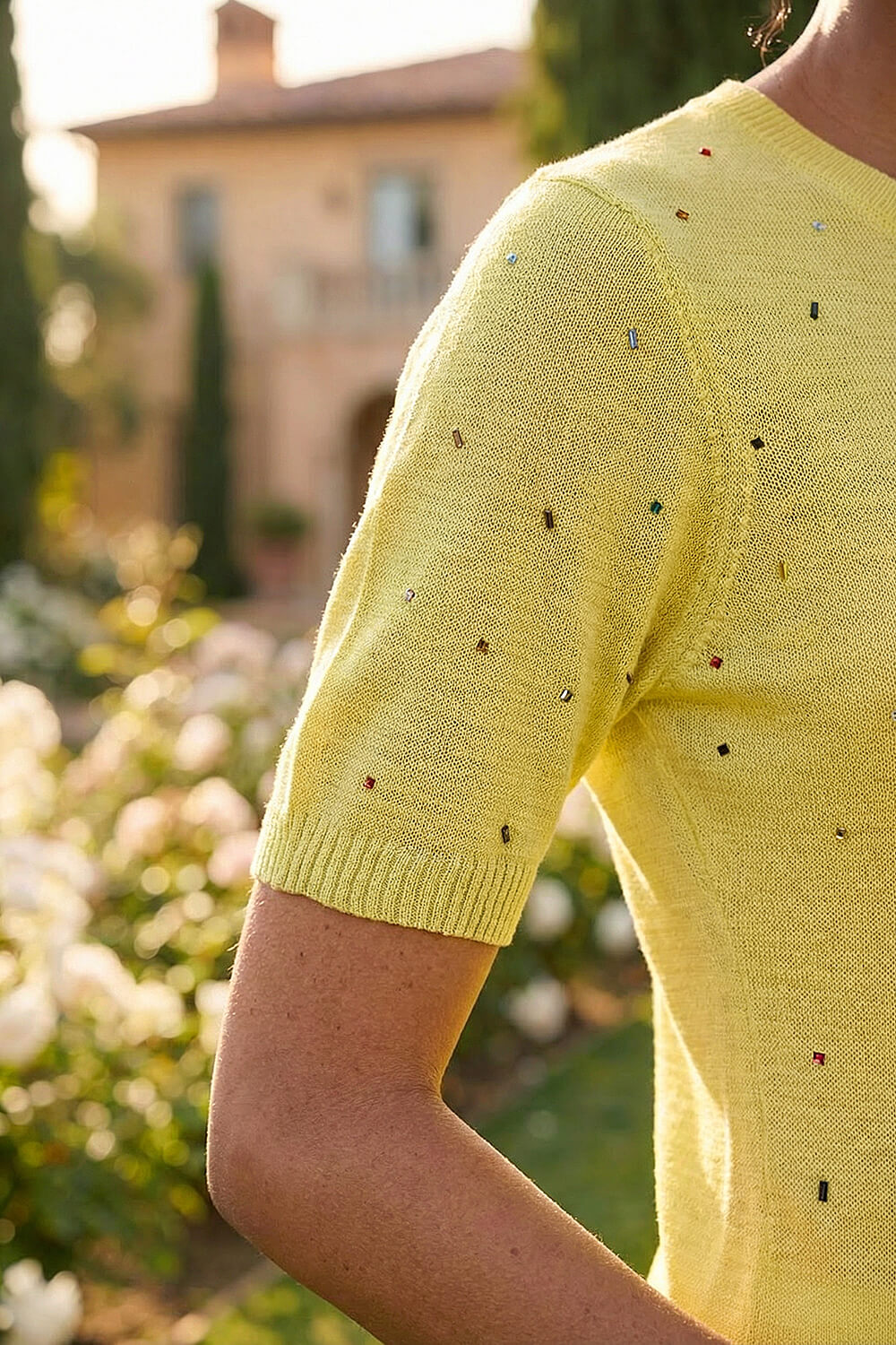 Lime Scattered Hotfix Knitted Top, Image 5 of 4