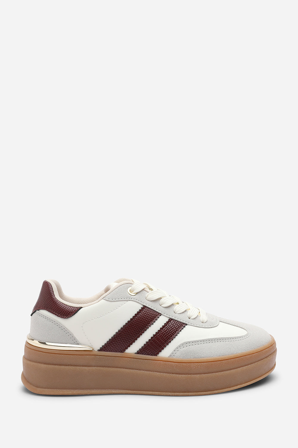 Grey 'Brisa' Platform Lace Up Trainers with Side Stripes, Image 2 of 8
