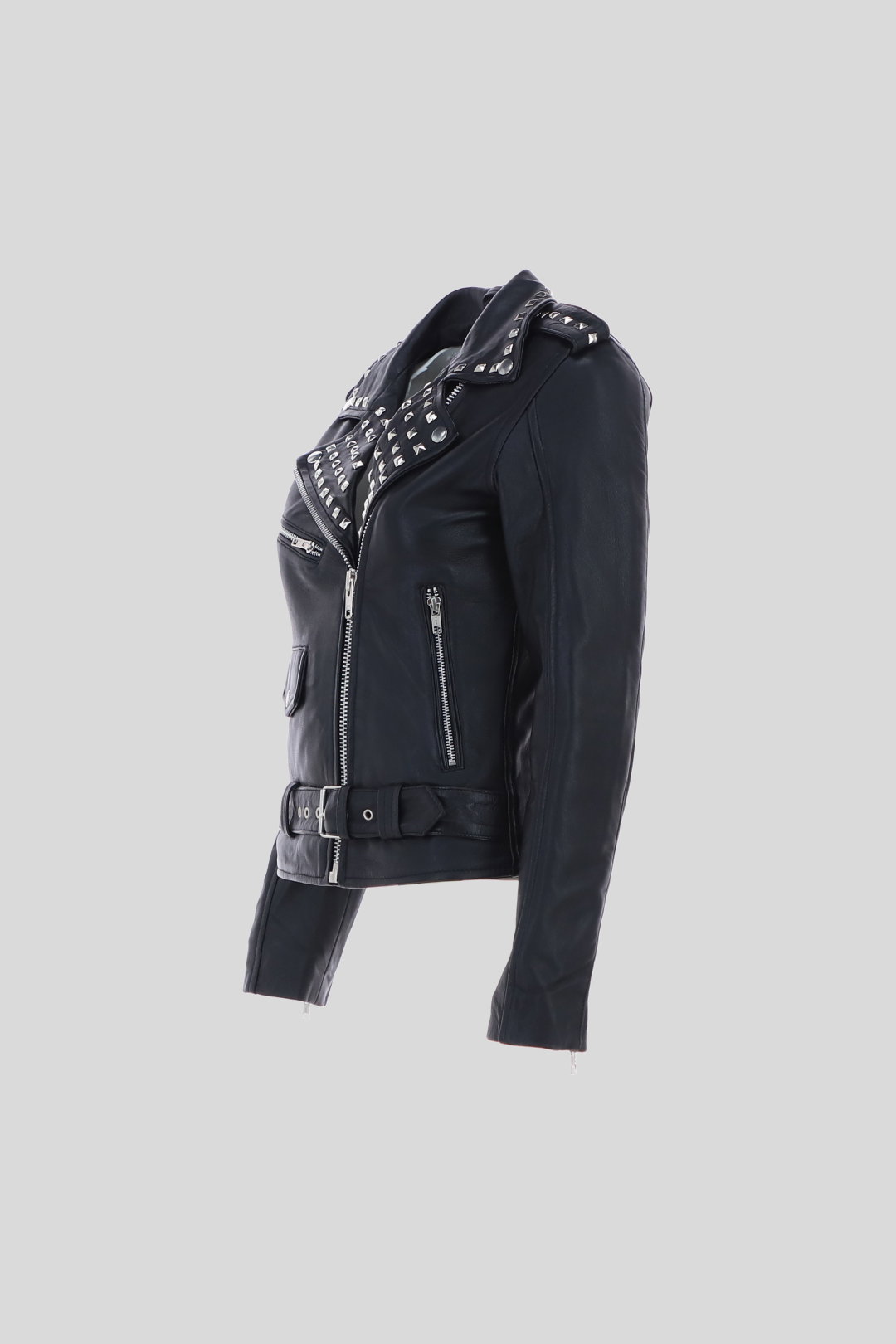 Black 'Strega' Real Leather Goth Style Fashion Biker Jacket With Studs, Image 2 of 4
