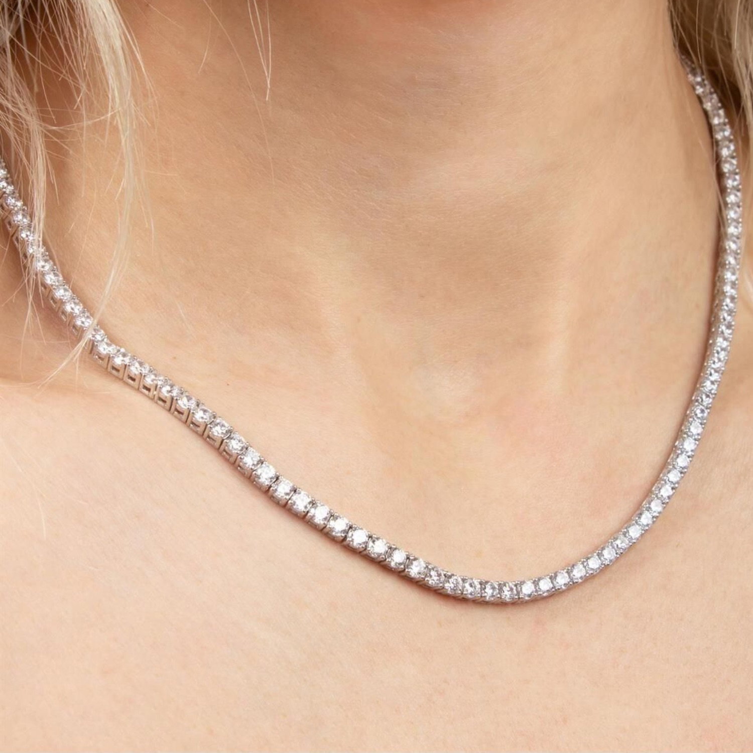 Silver Sterling Silver Large Tennis Necklace - 3mm, Image 5 of 5