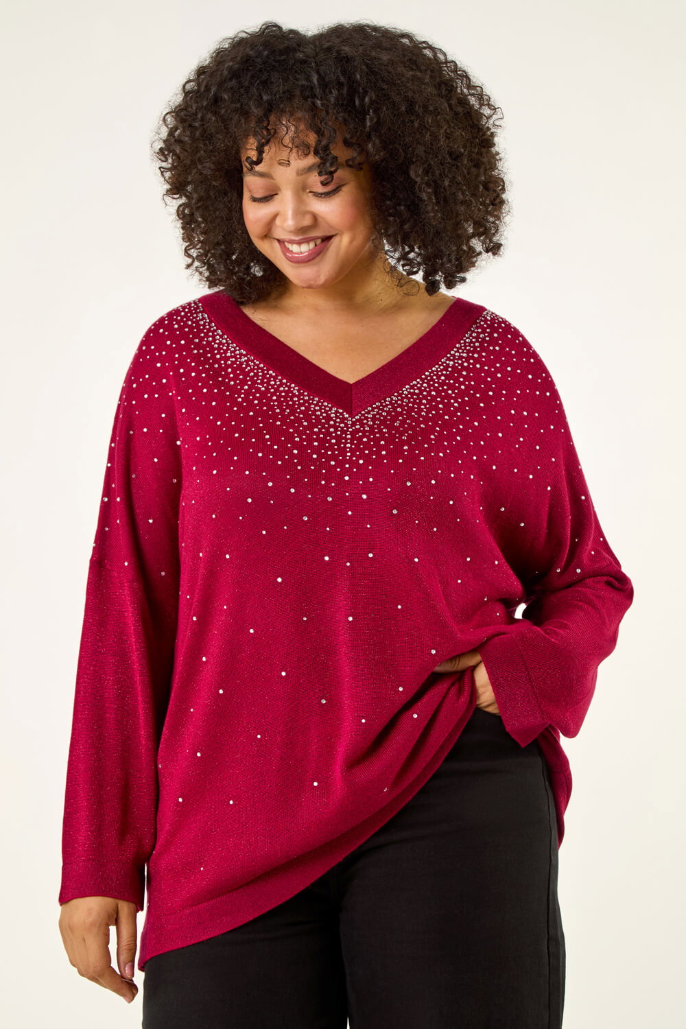Red Curve Sparkly Knit Top, Image 5 of 5