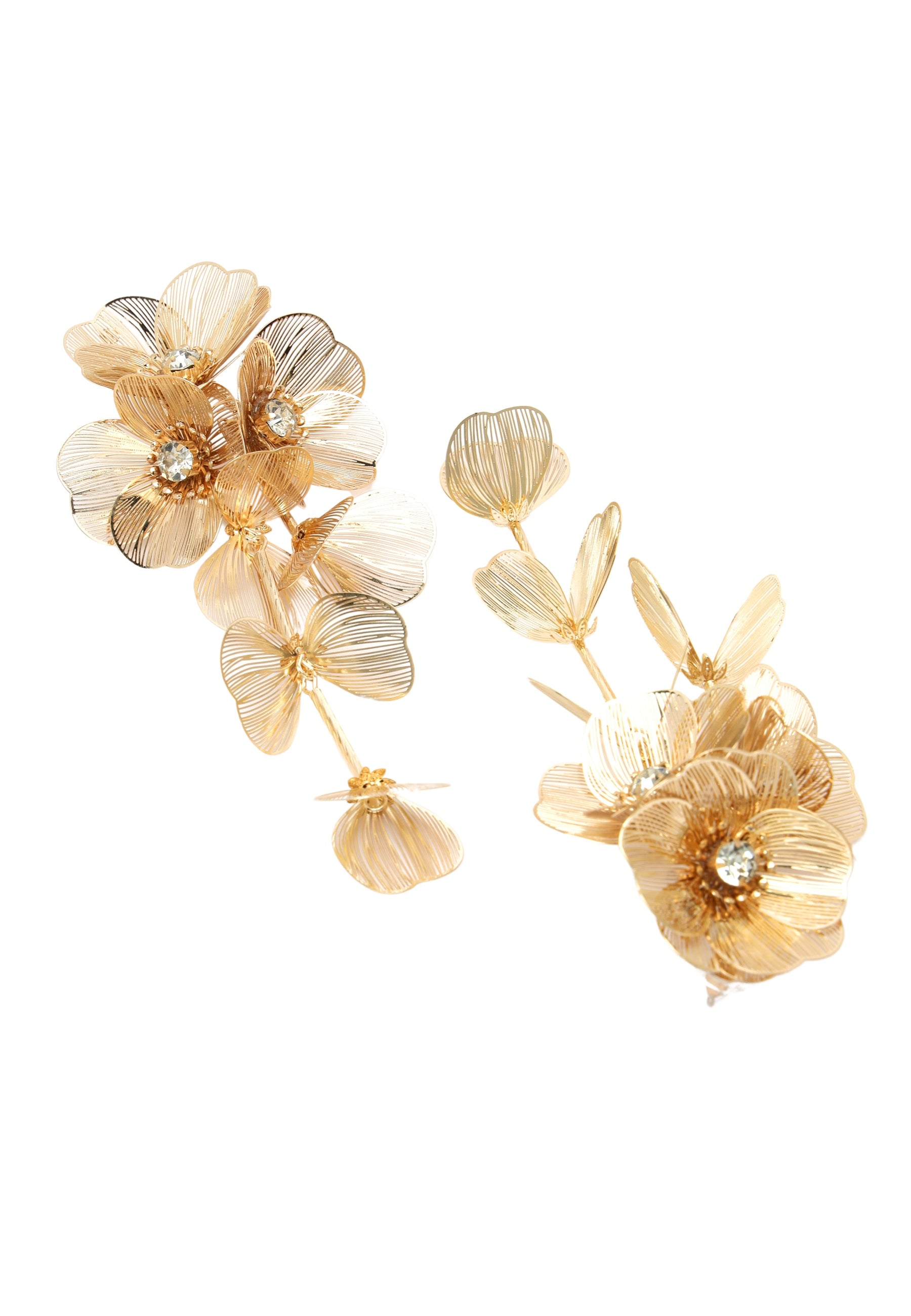 Gold Crystal Bloom Tassel Gold Plated Earrings, Image 3 of 5