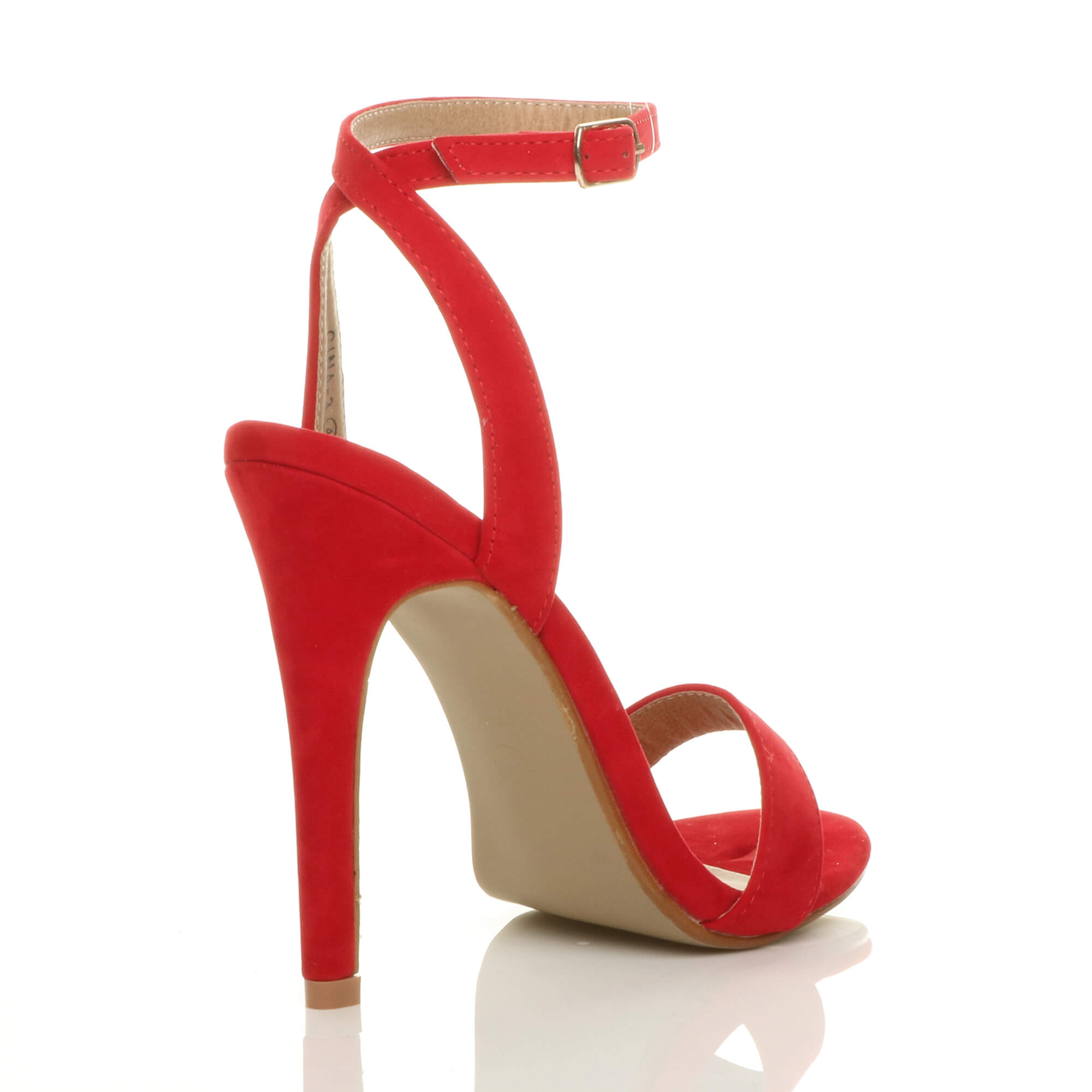 Red AJVANI Red High Heel Ankle Strap Barely There Sandals, Image 4 of 6