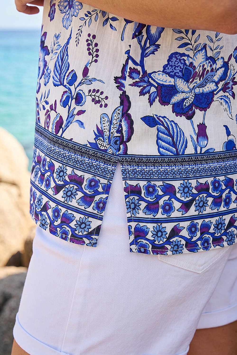 Blue Floral Mono Border Print Vest, Image 5 of 4
