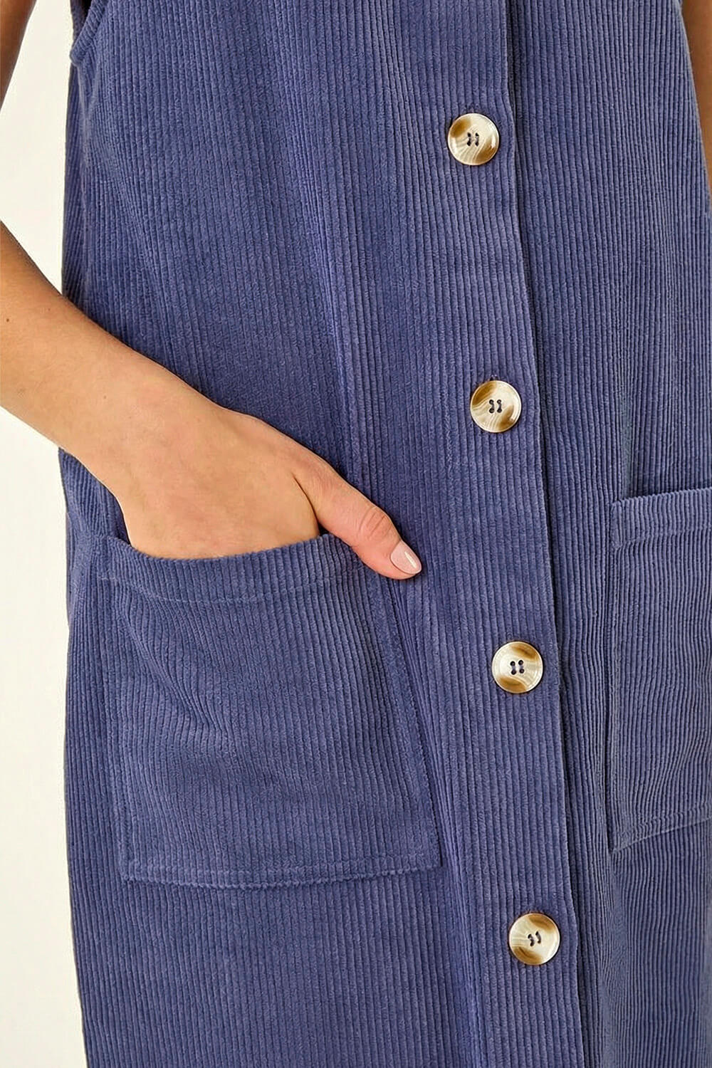 Indigo Corduroy Pinafore Midi Dress, Image 7 of 6