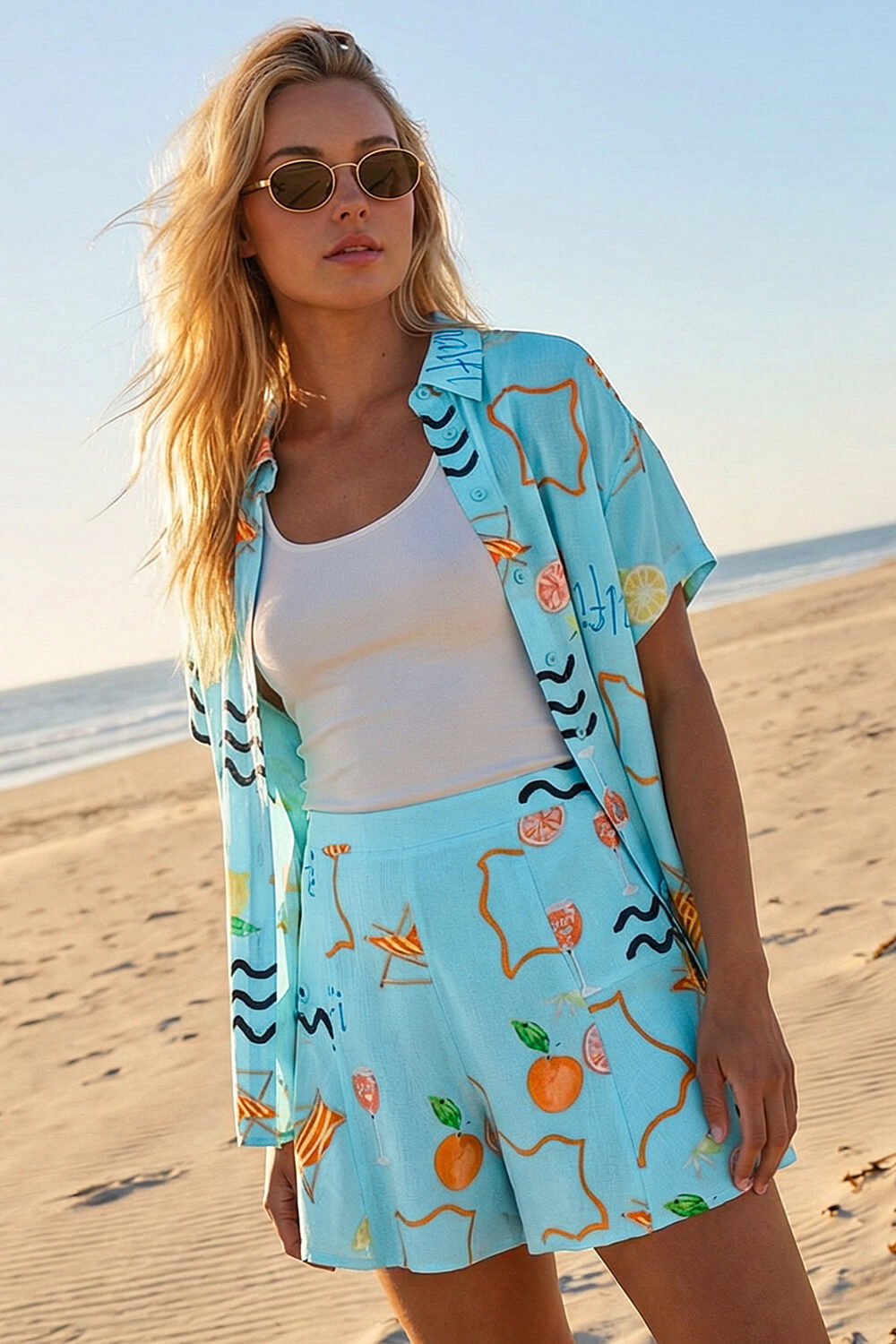 Blue Dusk Beach Print Shorts, Image 5 of 5