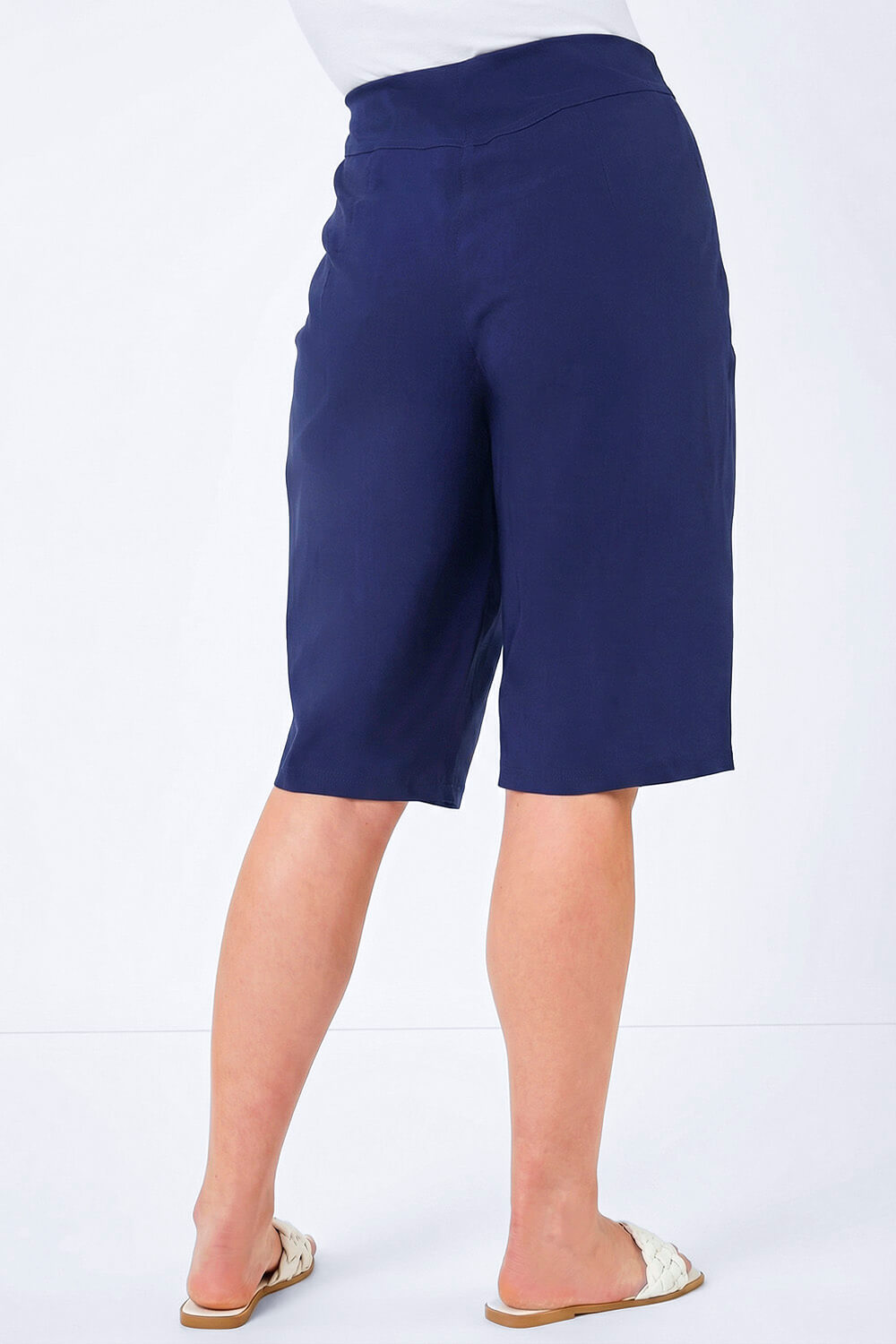 Navy Curve Knee Length Stretch Shorts, Image 4 of 4