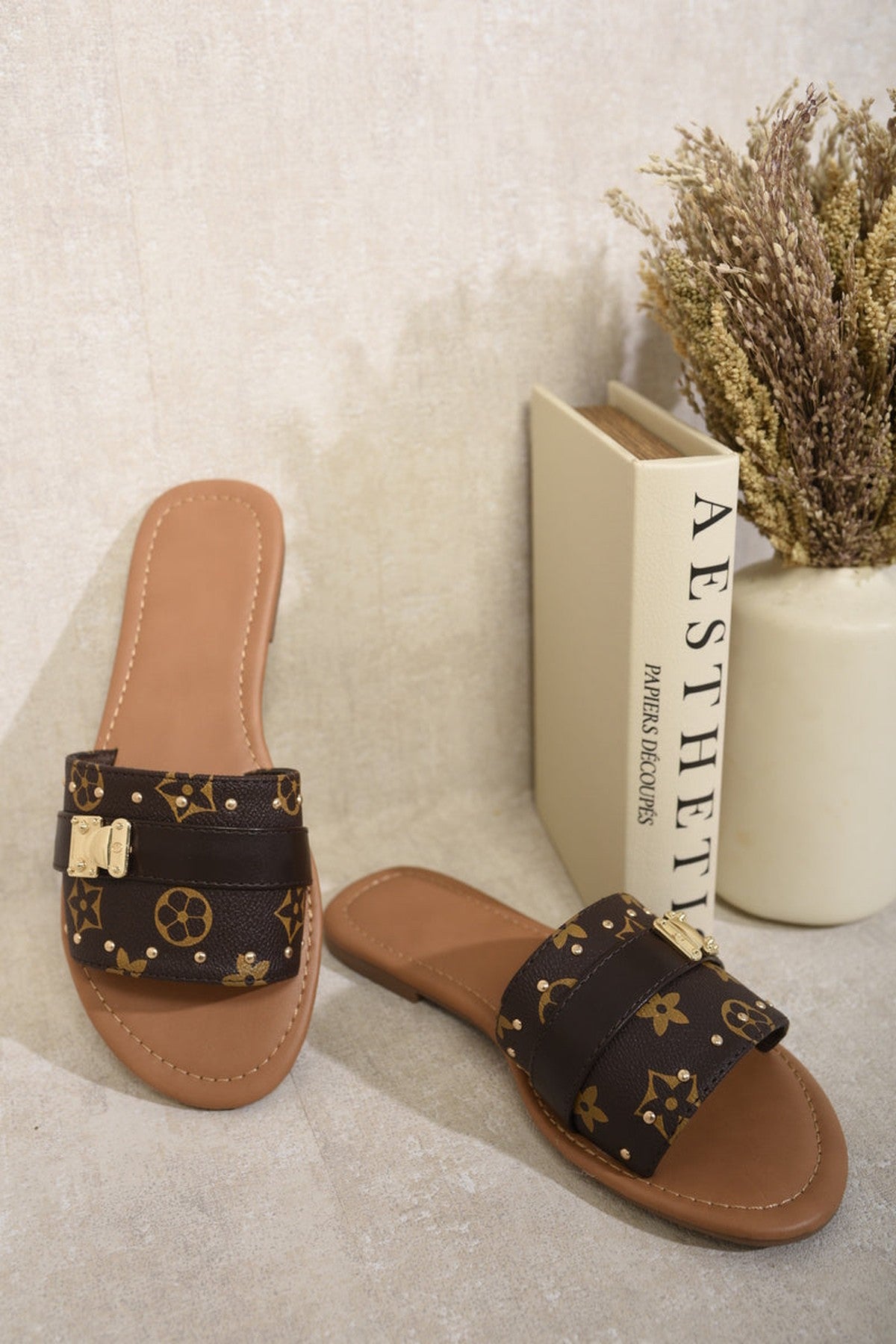 Brown iKrush Brown Jenny Open Toe Printed Flat Sandals, Image 7 of 7
