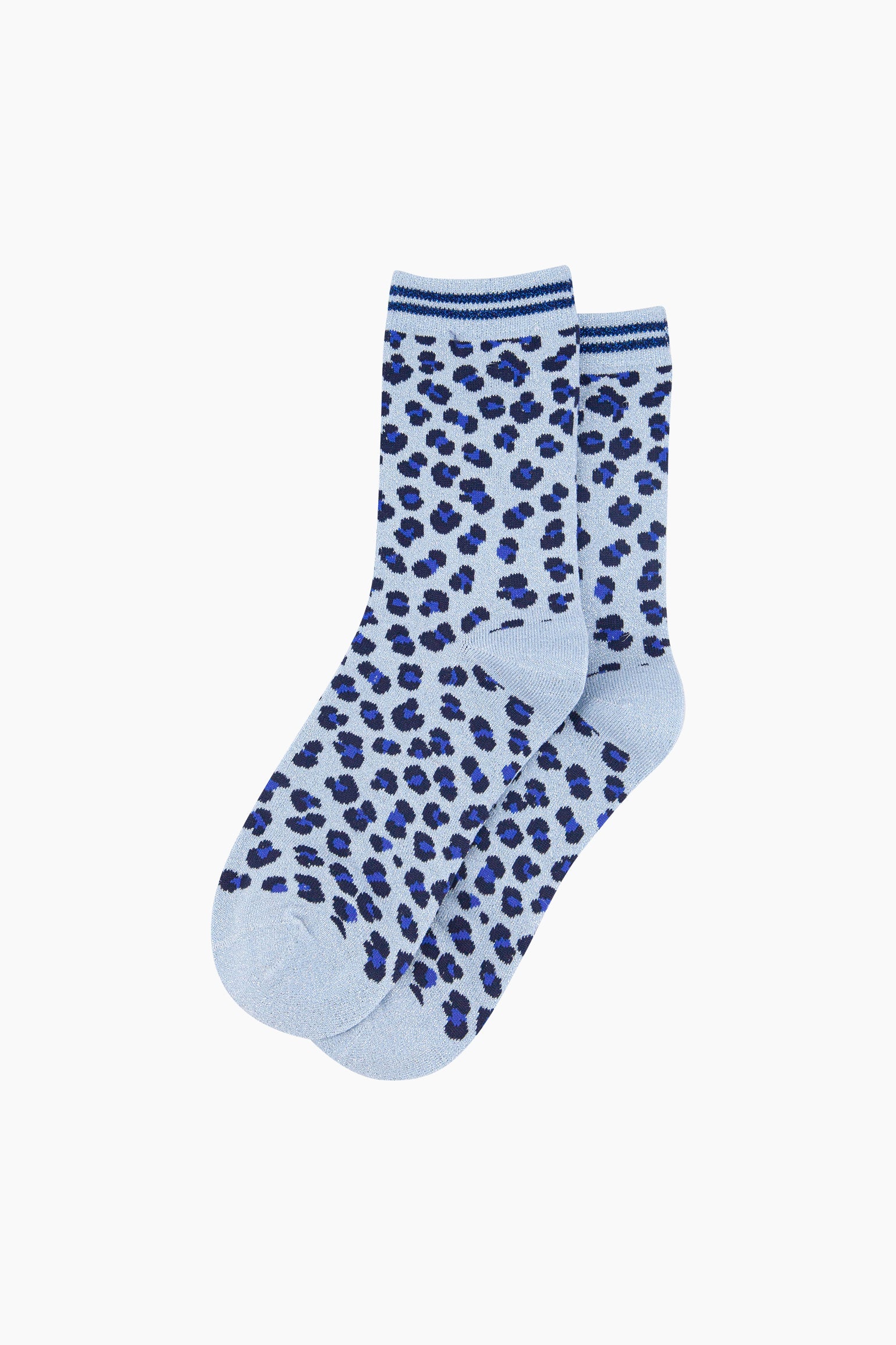 Blue Leopard Combed Cotton Glitter Socks, Image 3 of 4