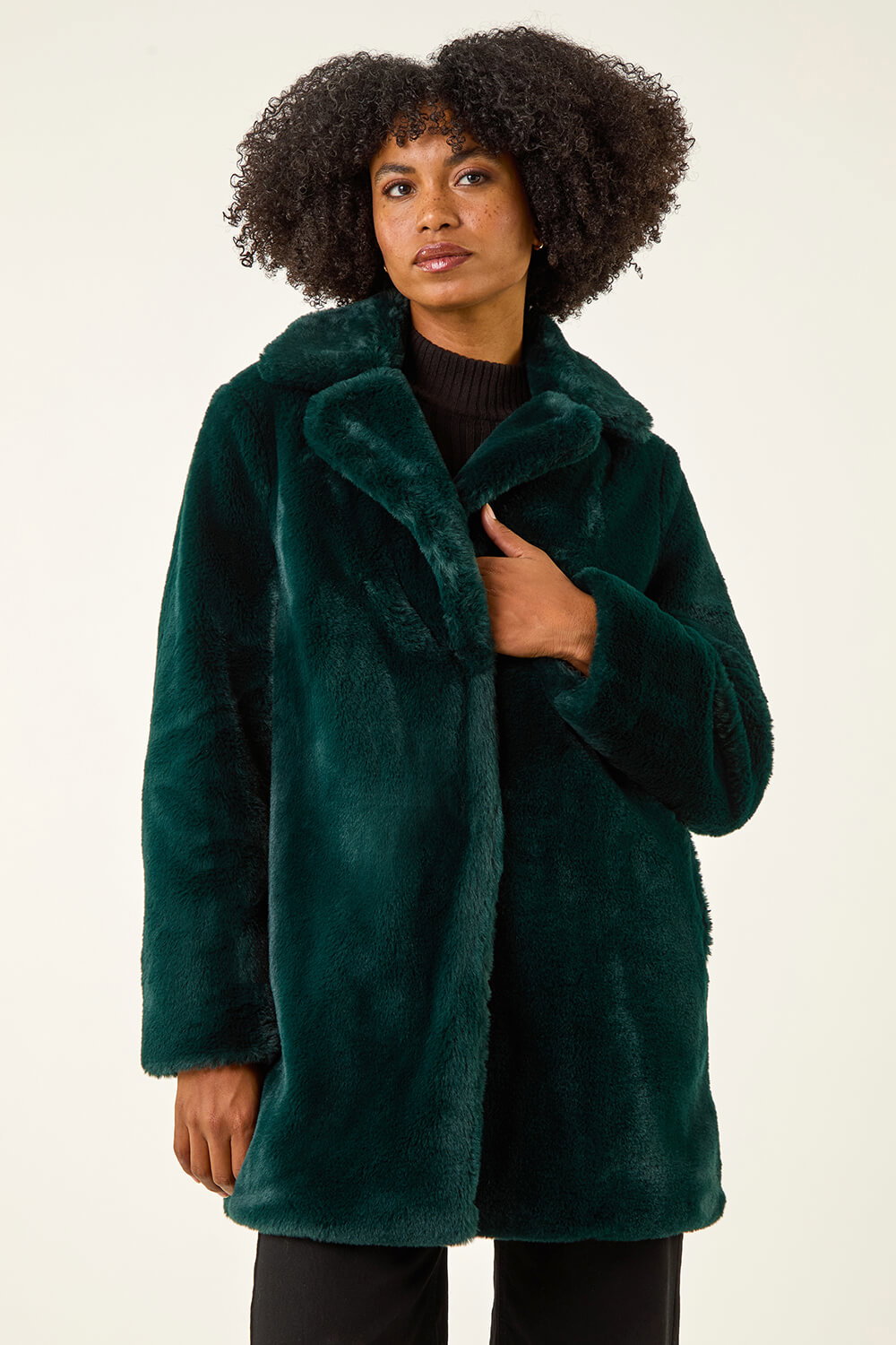 Emerald Faux Fur Longline Coat, Image 5 of 5