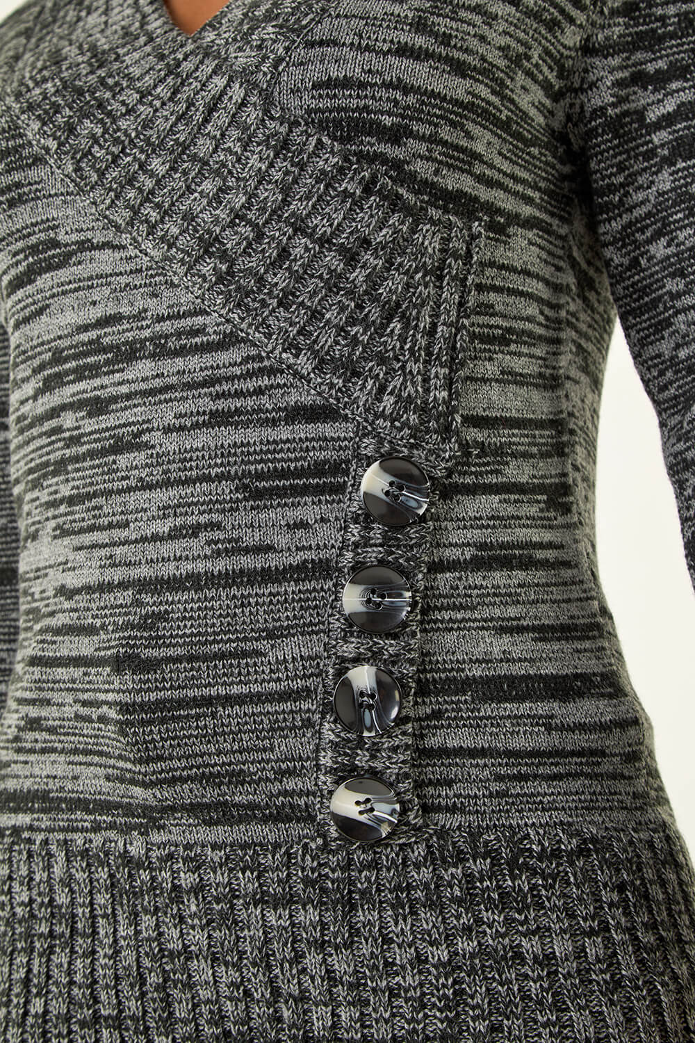 Dark Grey Longline Buttoned Knit Jumper, Image 6 of 5