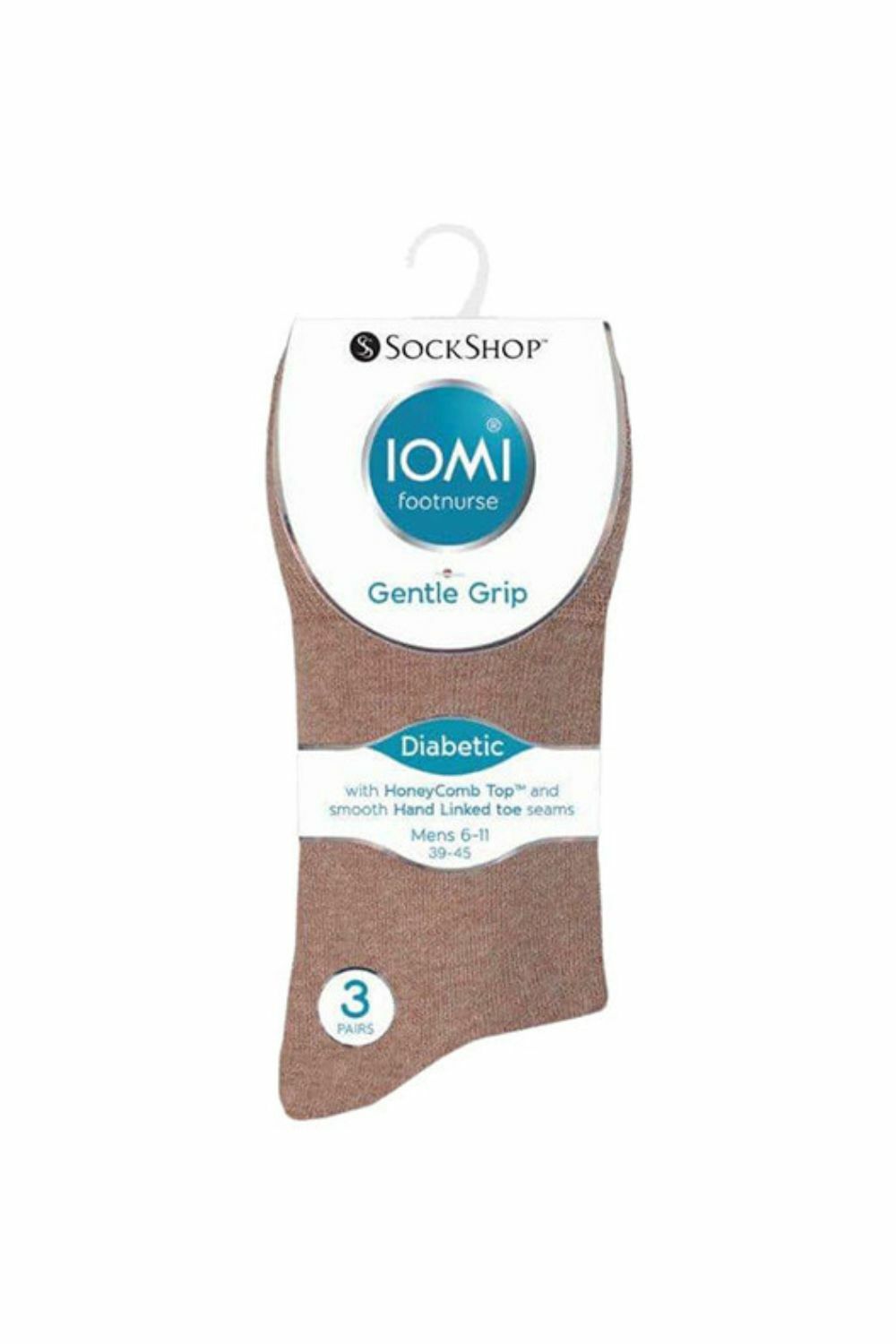 Beige 6 Pack Non Elastic Diabetic Socks, Image 2 of 5