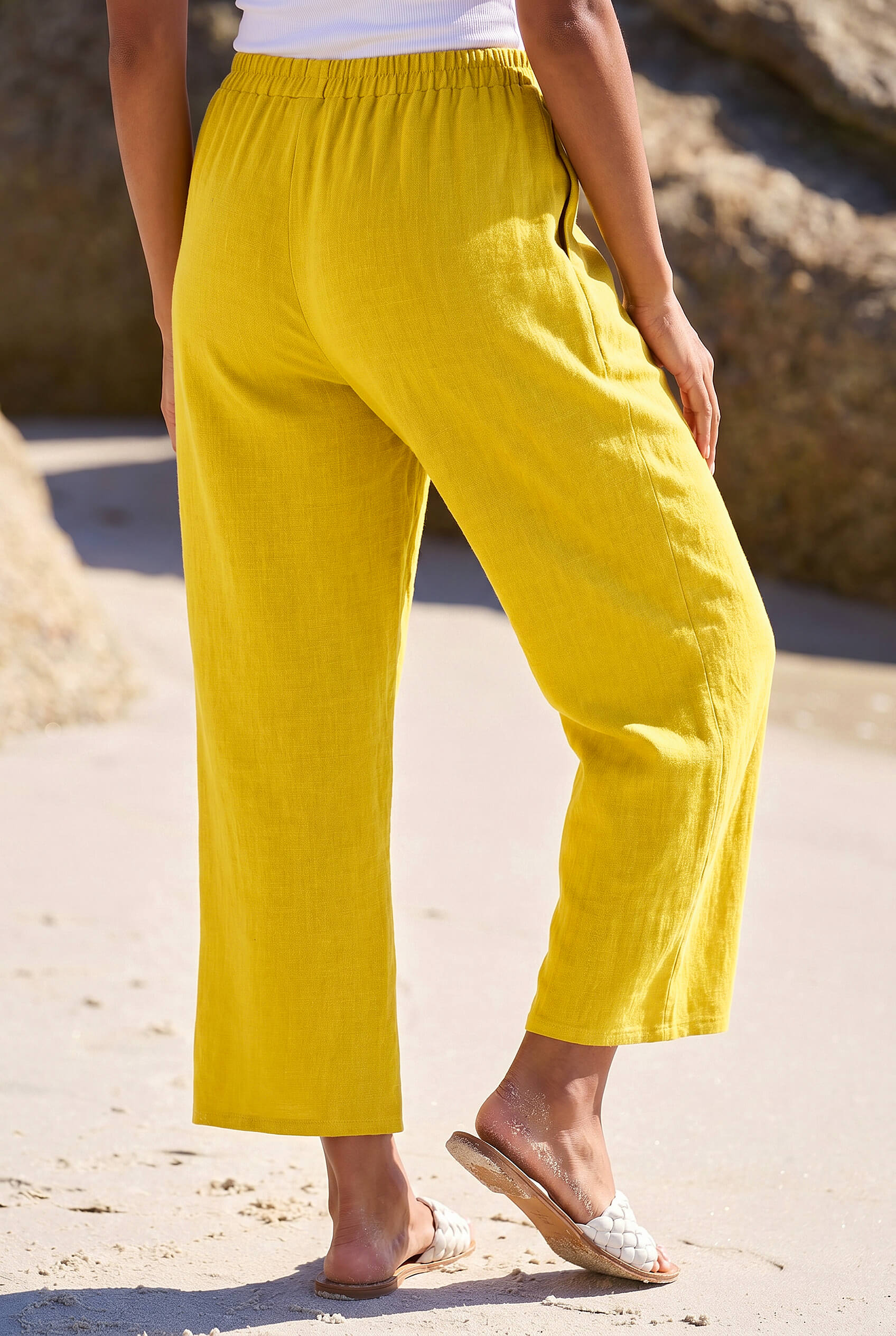 Ochre Cropped Linen Blend Trouser, Image 4 of 4