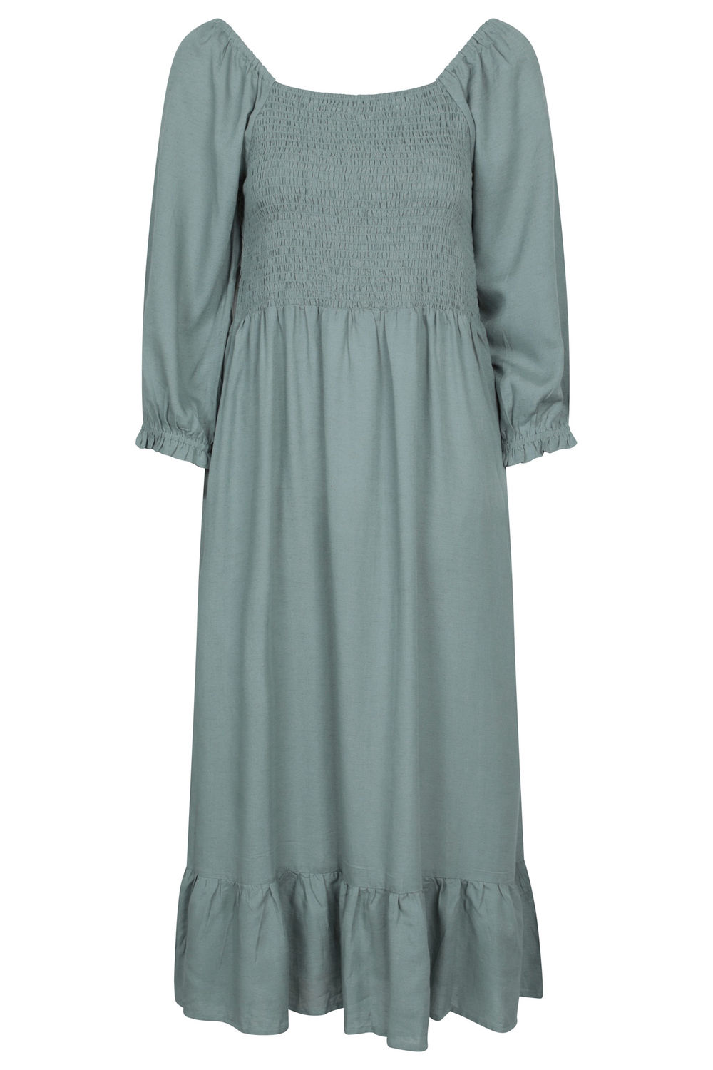 Khaki Cadiz Shirred Long Sleeved Midi Dress, Image 1 of 3