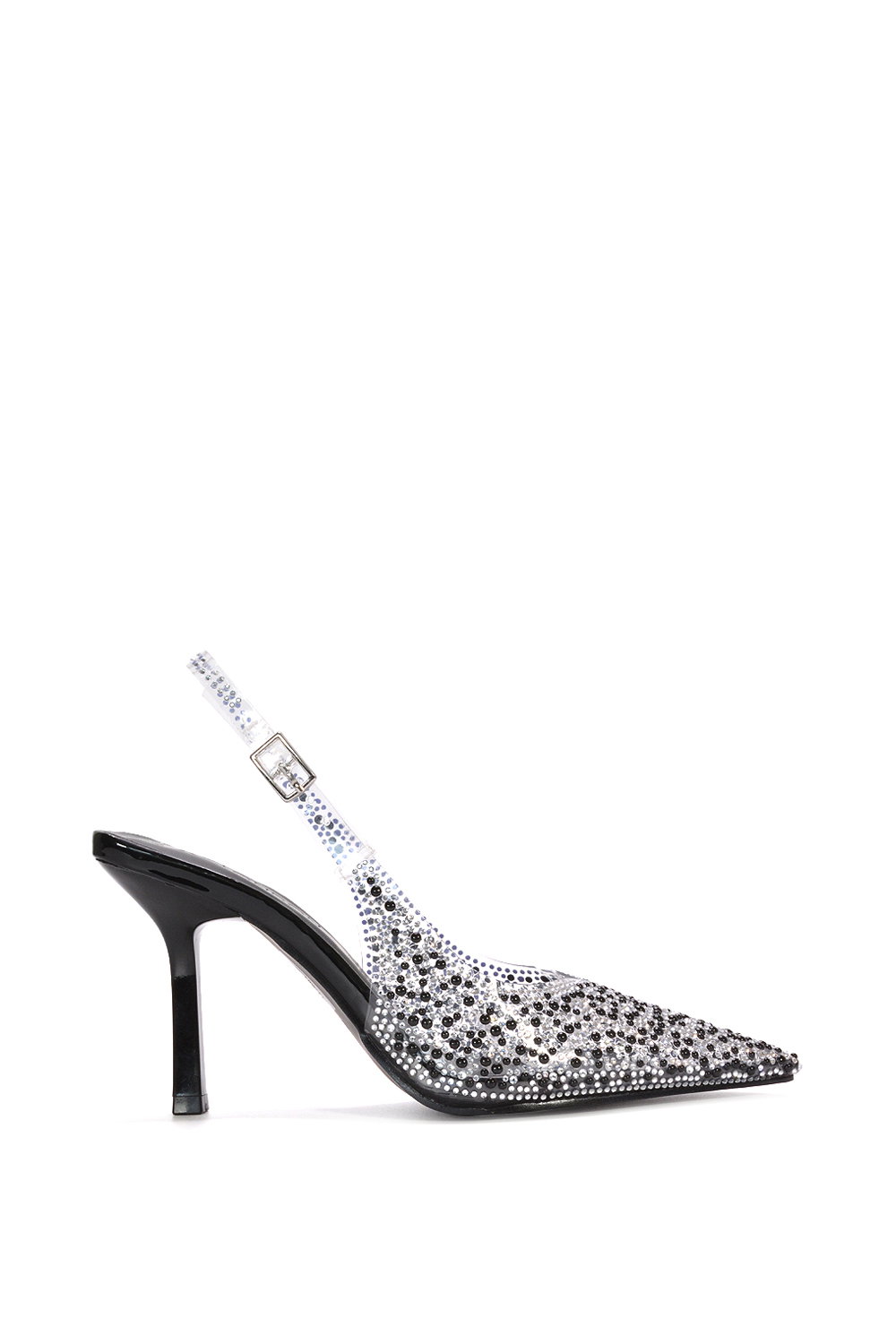 Black XY LONDON Black 'Pauline' Perspex Slingback High Heels With Crystal Details, Image 1 of 6