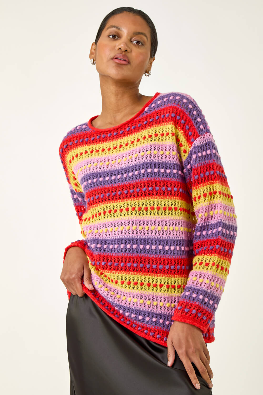 Red Bobble Knit Stripe Jumper, Image 4 of 5