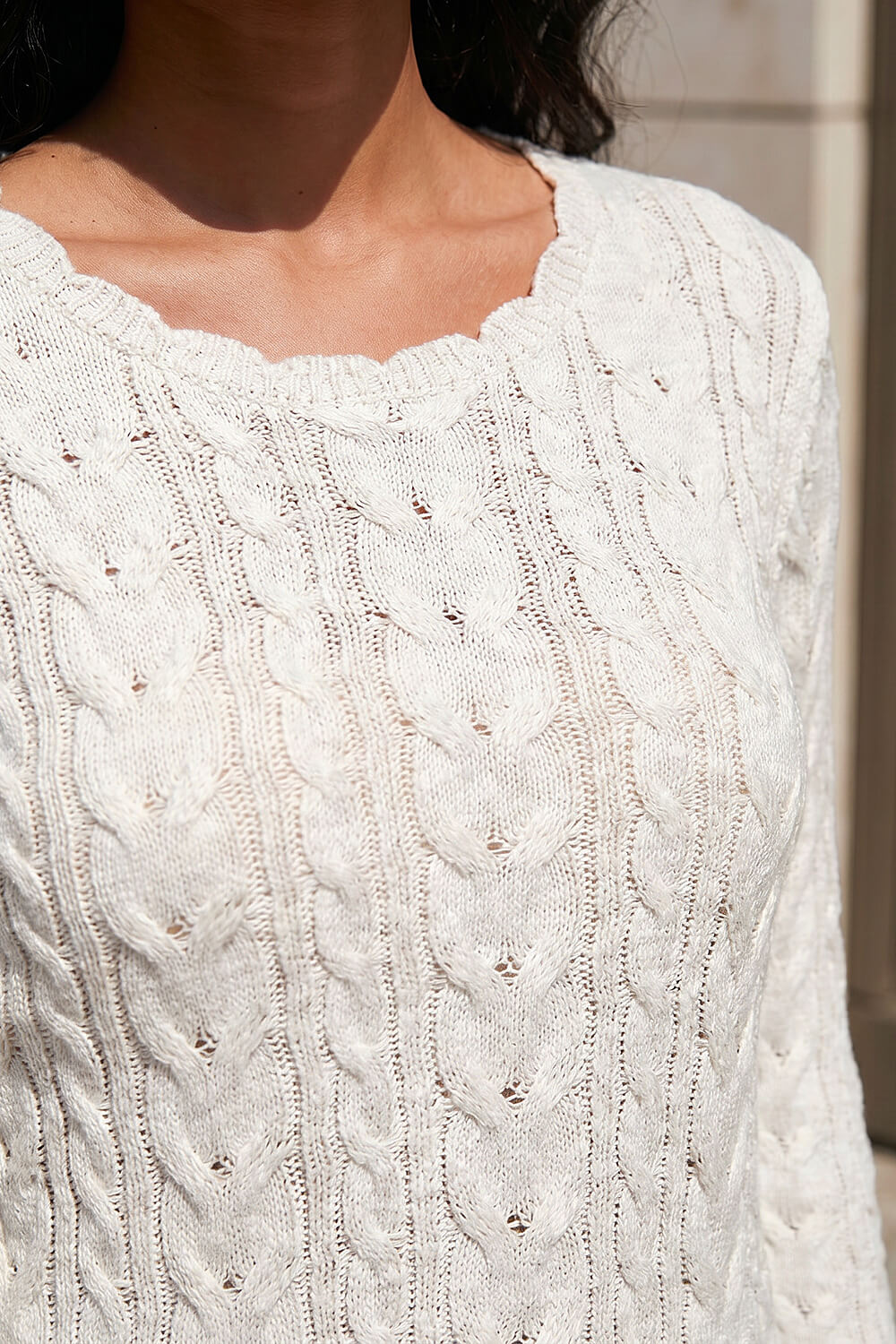 Ivory  Scallop Trim Cable Knit Jumper, Image 5 of 4