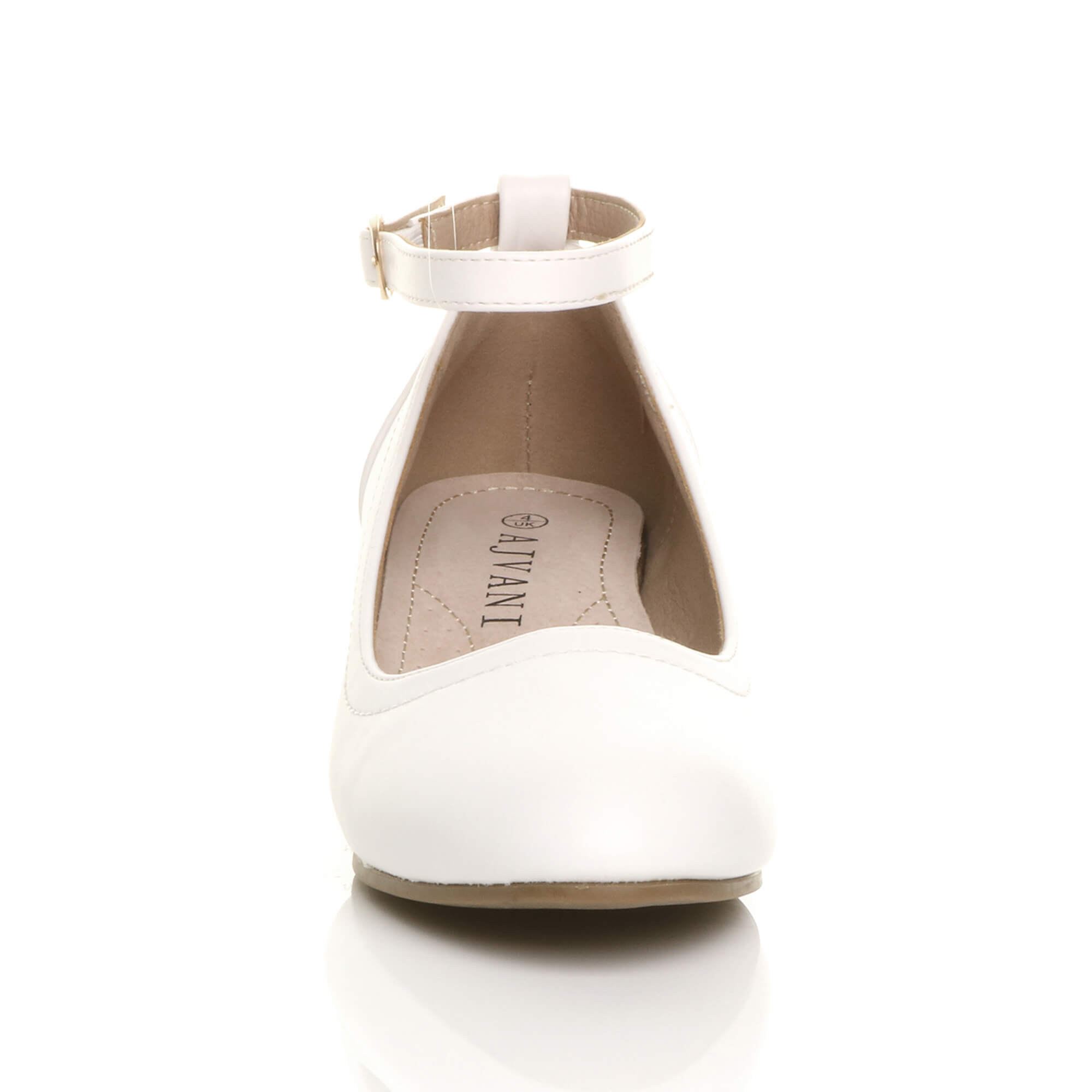 White AJVANI White Low Block Heel Ankle Strap Court Shoes, Image 6 of 6