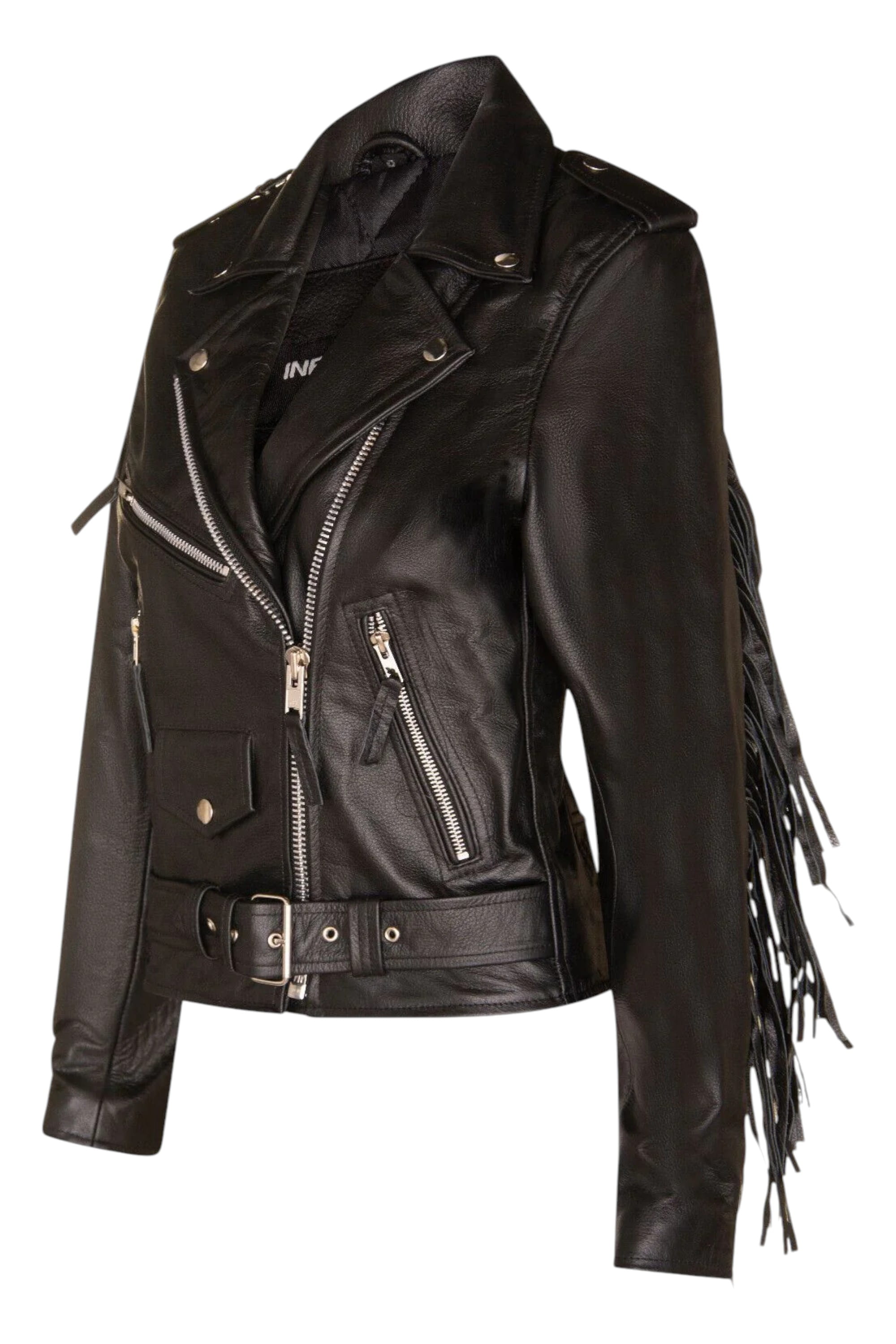 Black Fringe Tasseled Biker Jacket - Seville, Image 2 of 4