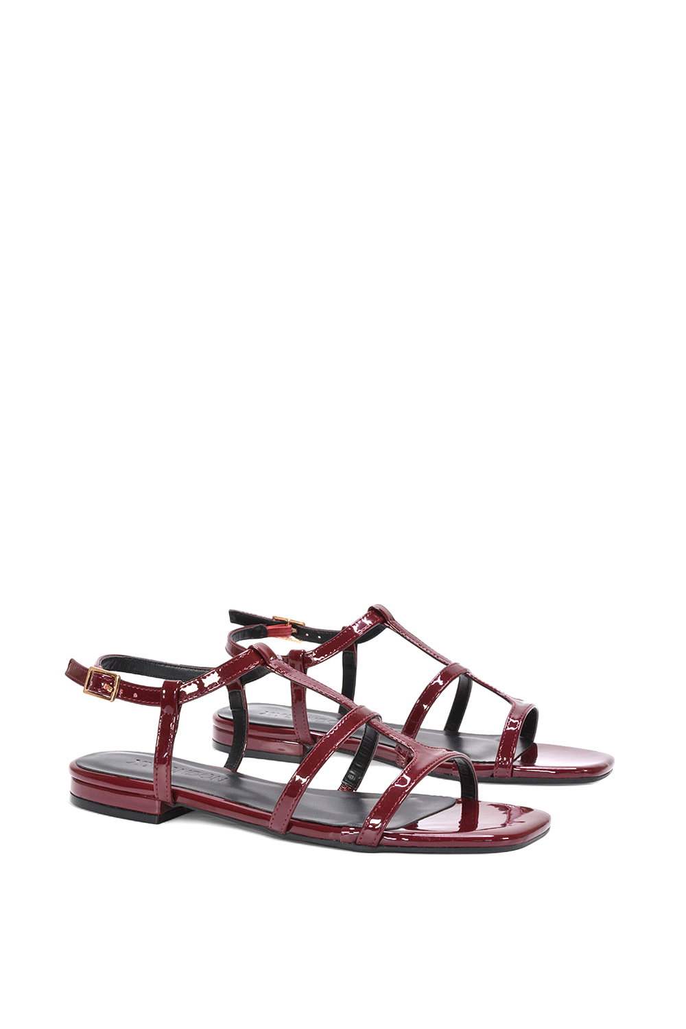 Burgundy 'Danielle' Flat Strappy Caged Square Toe Sandals With Buckle, Image 3 of 6