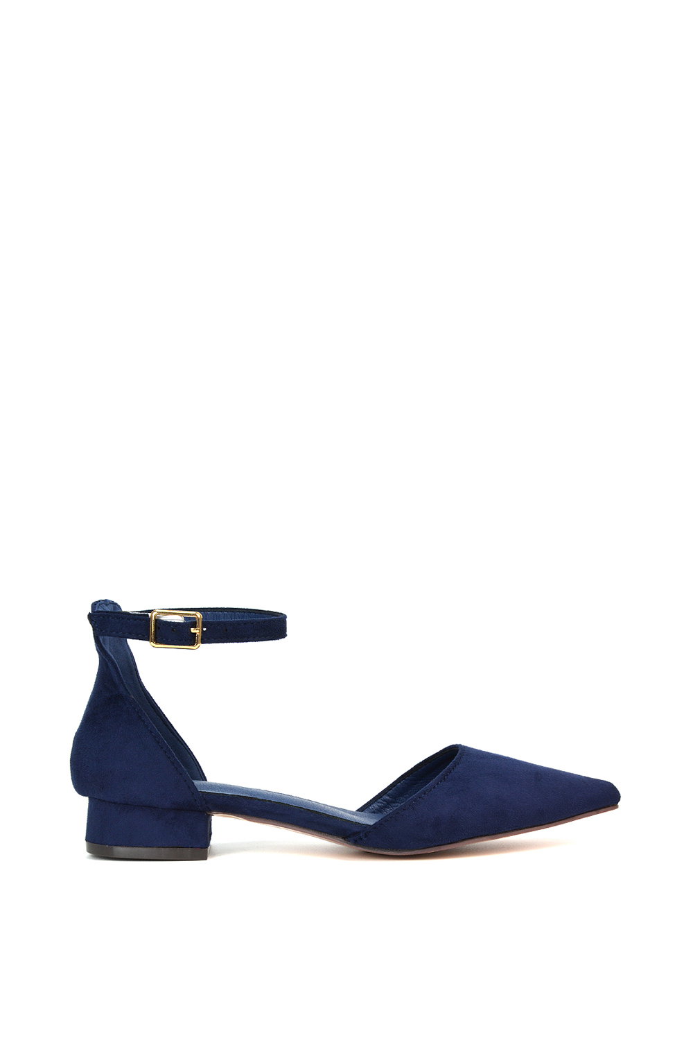 Black 'Jenny' Low Heel Flat Pointed Toe Ankle Strap Court Shoes