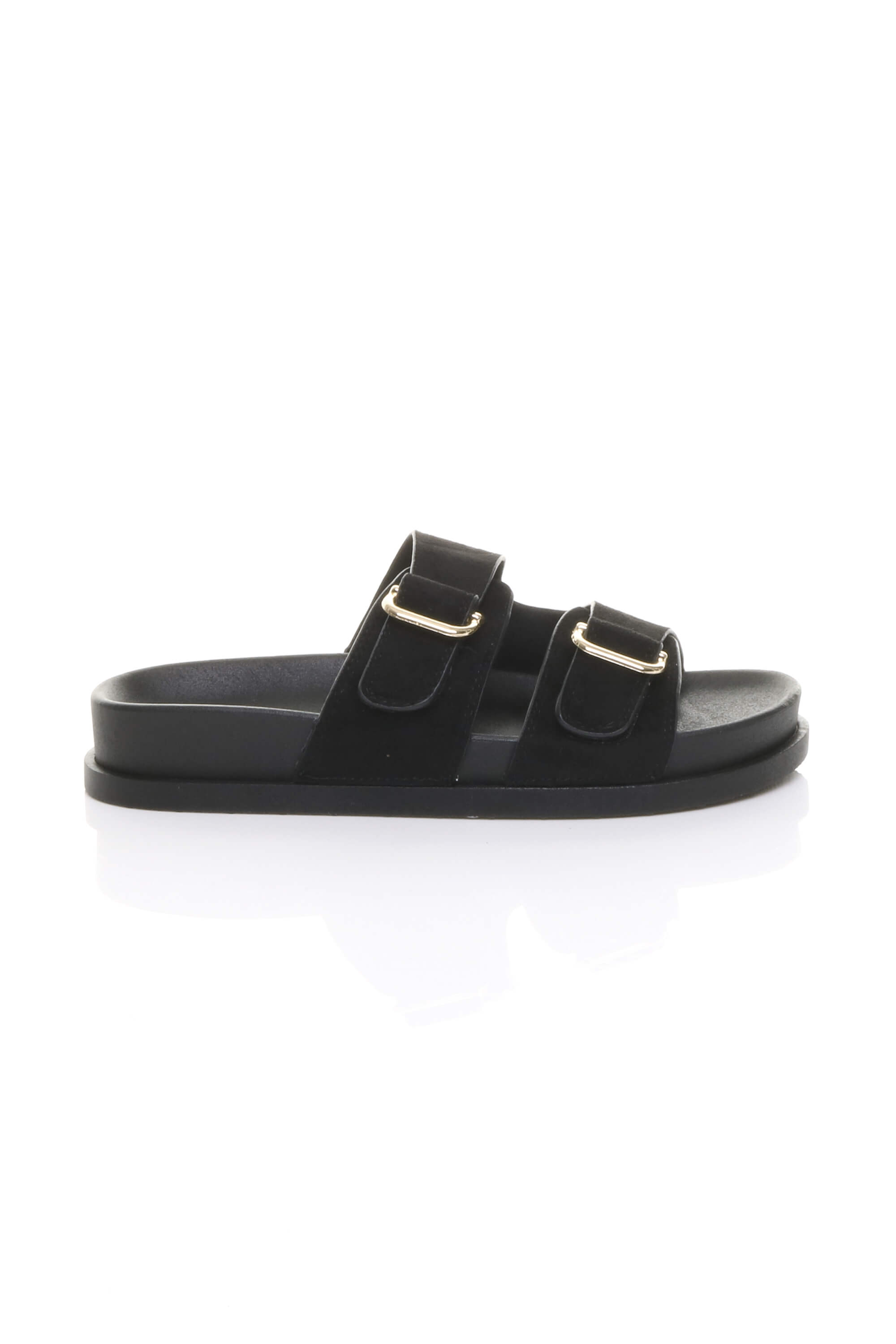 Black AJVANI Black Flatform Double Buckle Footbed Sandals, Image 2 of 4