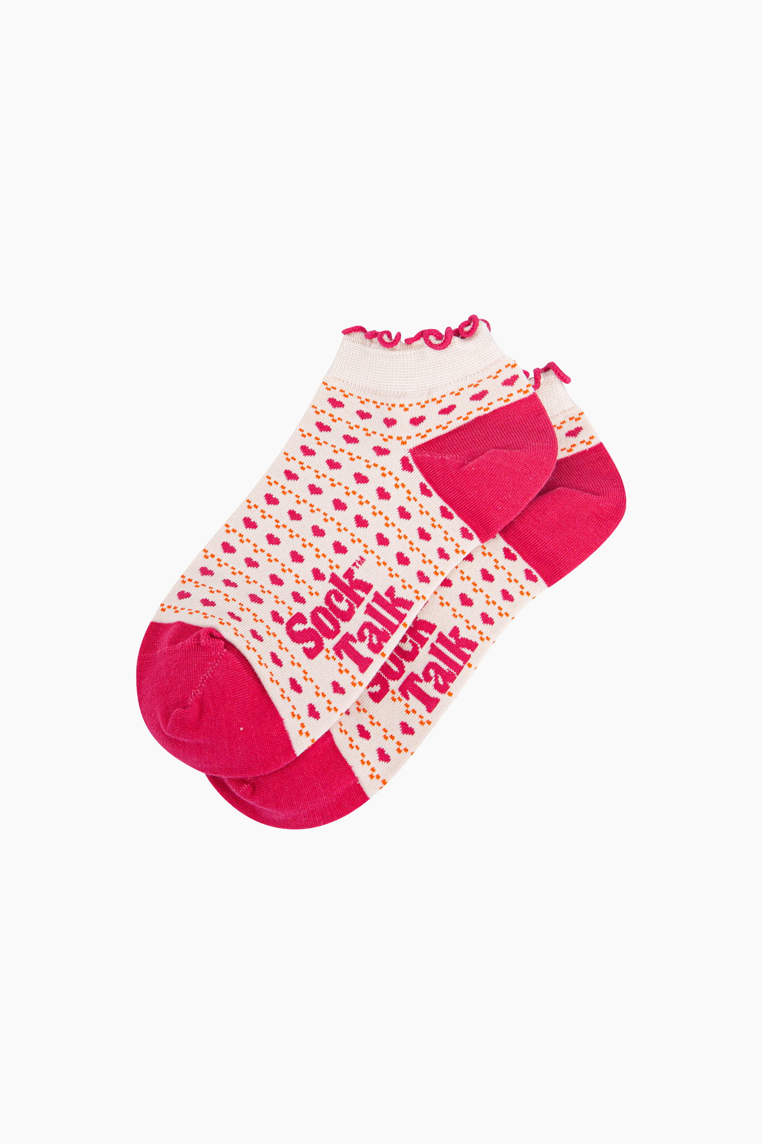 Cream Love Heart Striped Bamboo Trainer Socks in Pink, Image 3 of 4