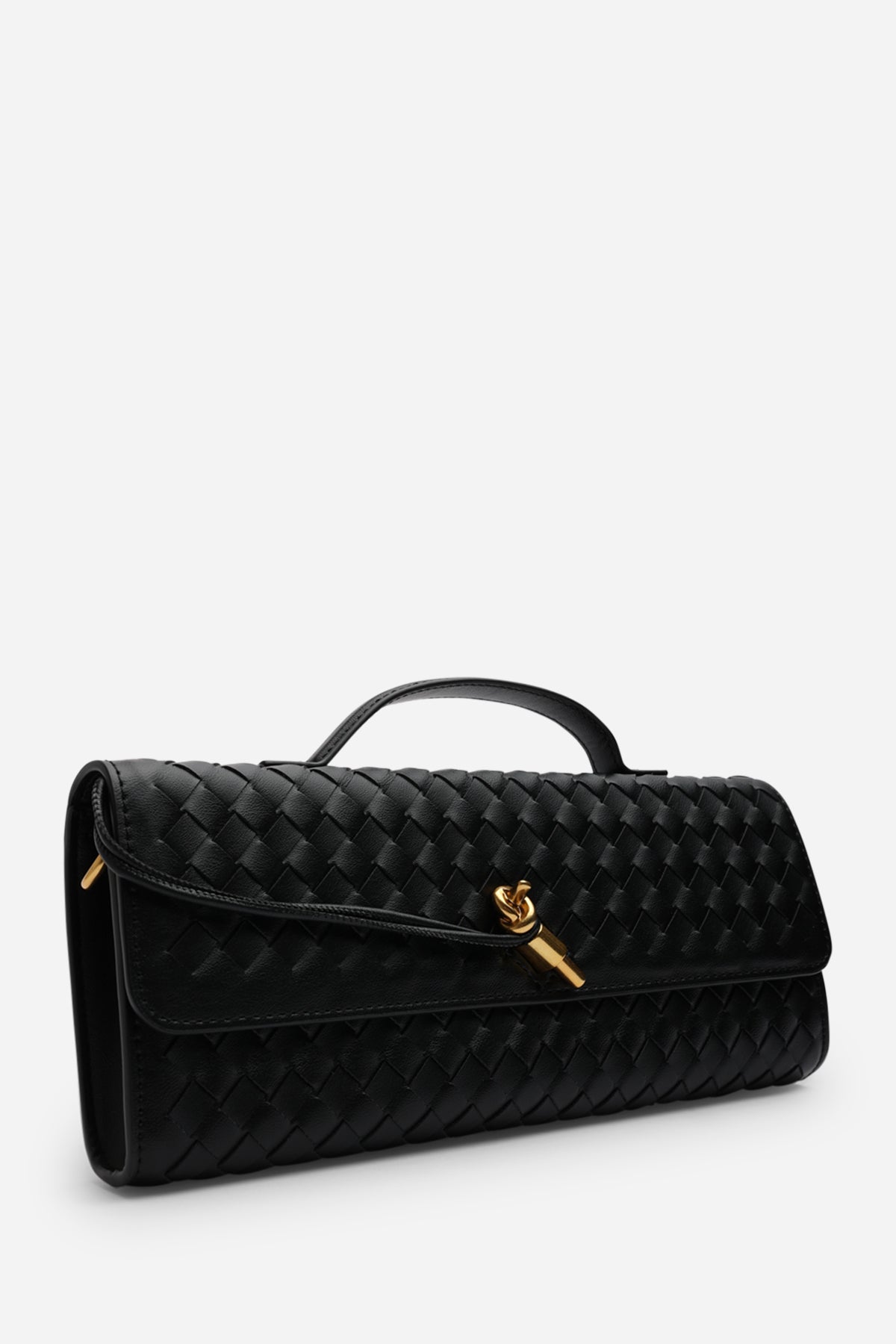 Black Petal Envelope Style Woven Clutch Bag, Image 1 of 8